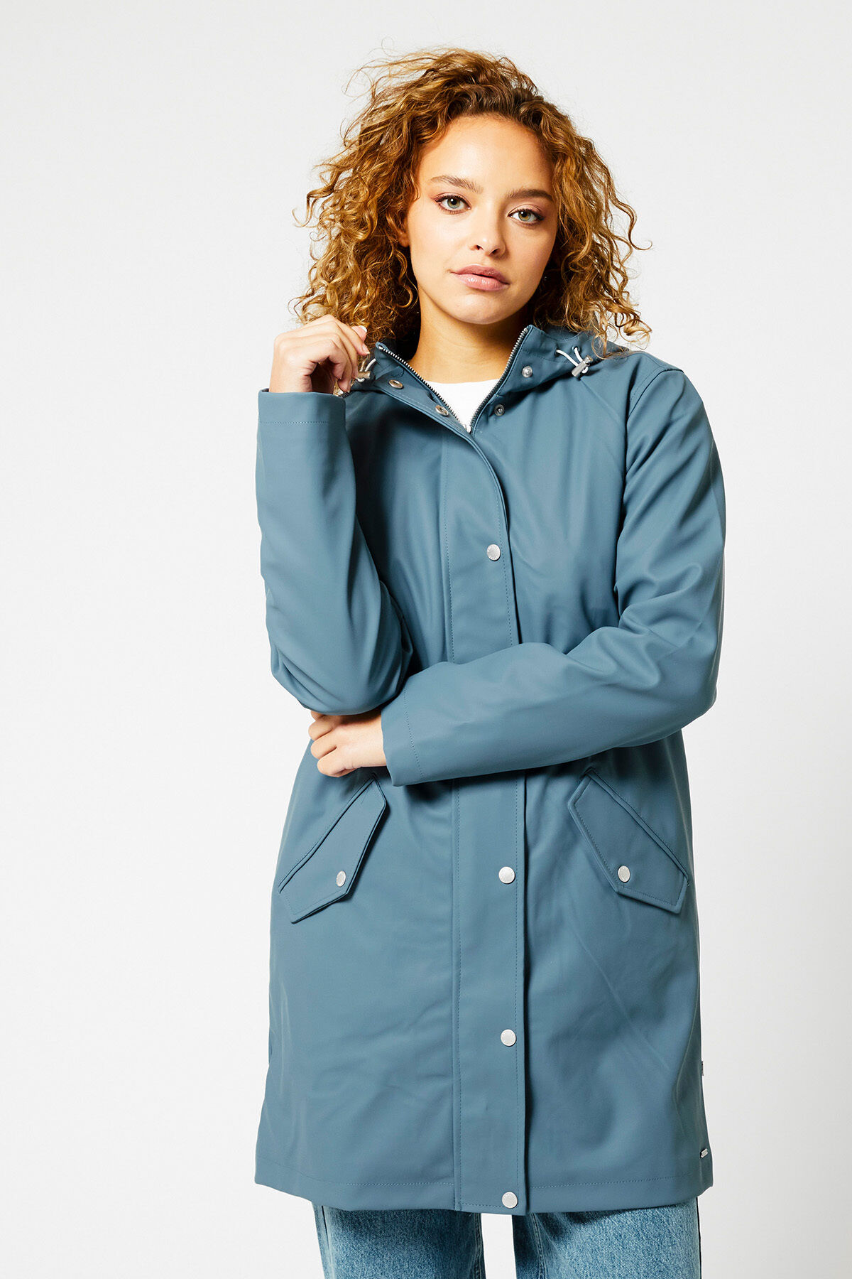 Women Long raincoat ladies french blue America Today