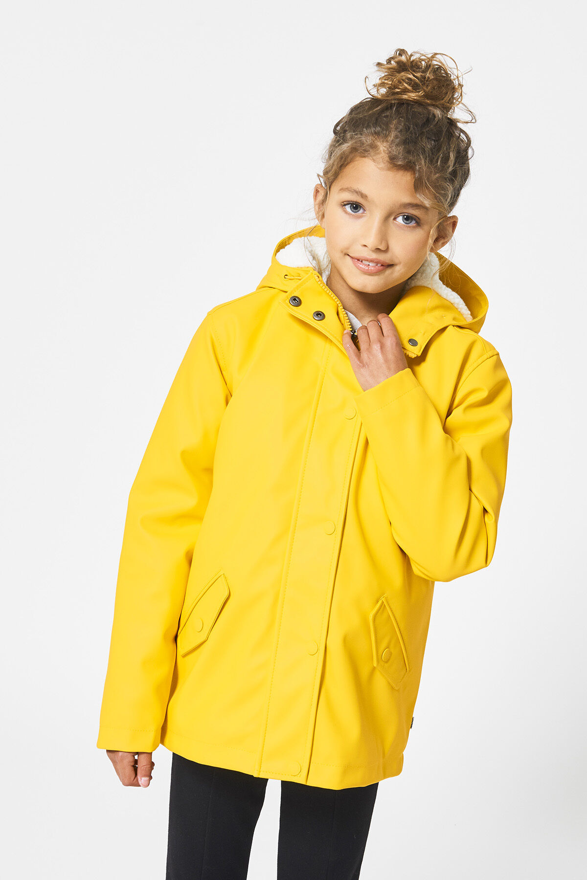 Girls Rainjacket lined child teddy Yellow