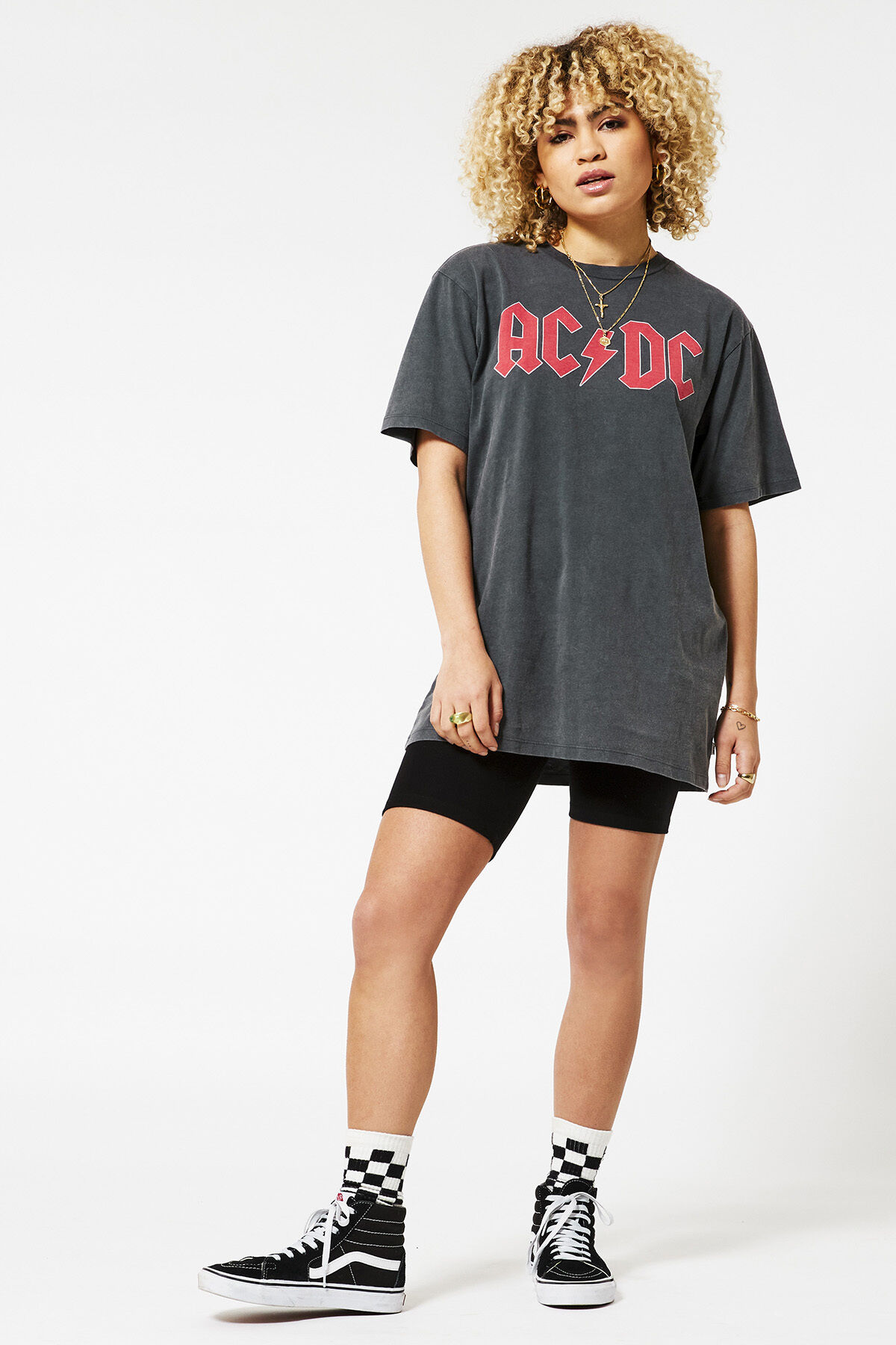 Damen T shirt ACDC Print Washed grey America Today