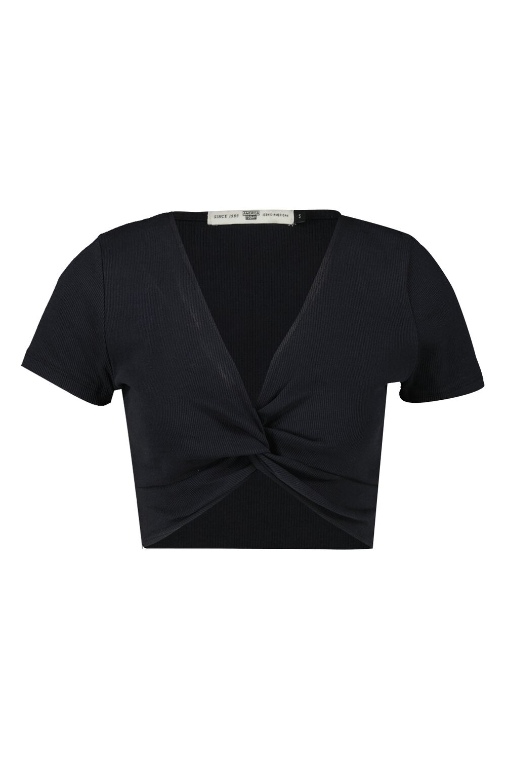 Cropped T shirt Met Knoopdetail Zwart