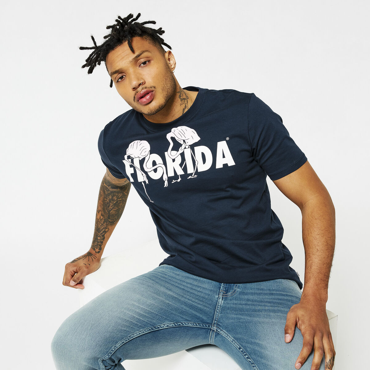 Men T Shirt With Florida Print Blue America Today Men T Shirt With Florida Print Blue America Today