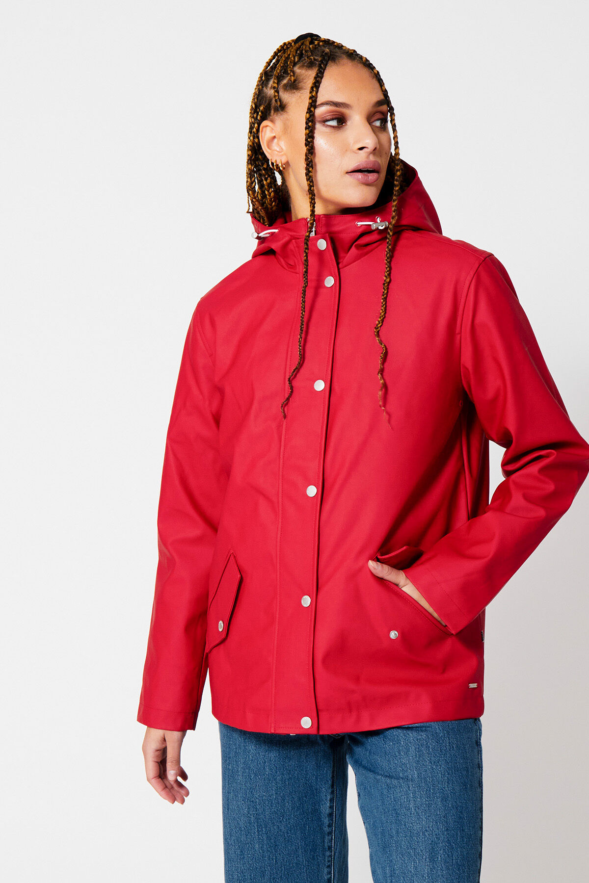 Women Short raincoat ladies Deep red 