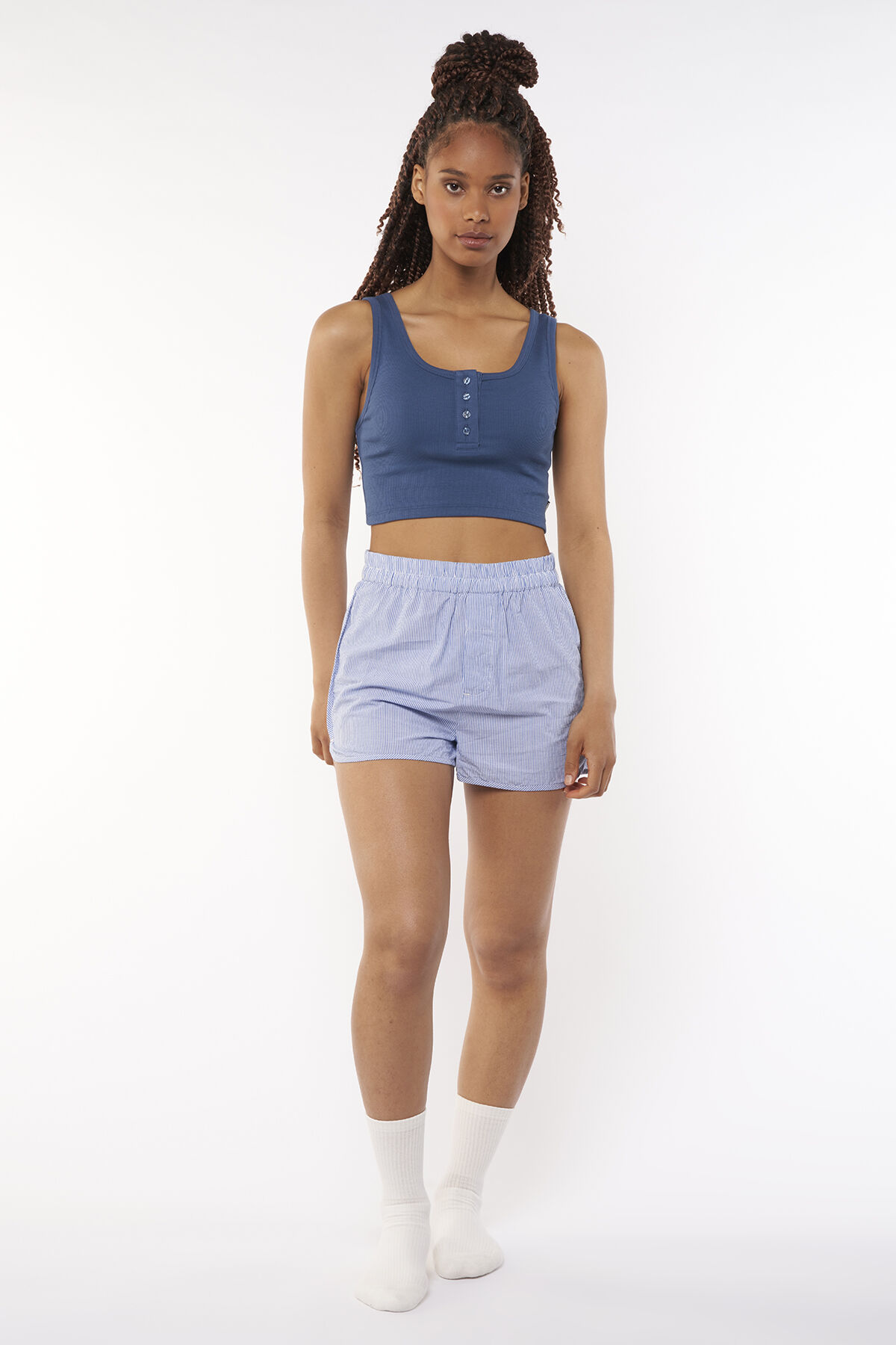Femmes Short de pyjama Liv Blue white America Today