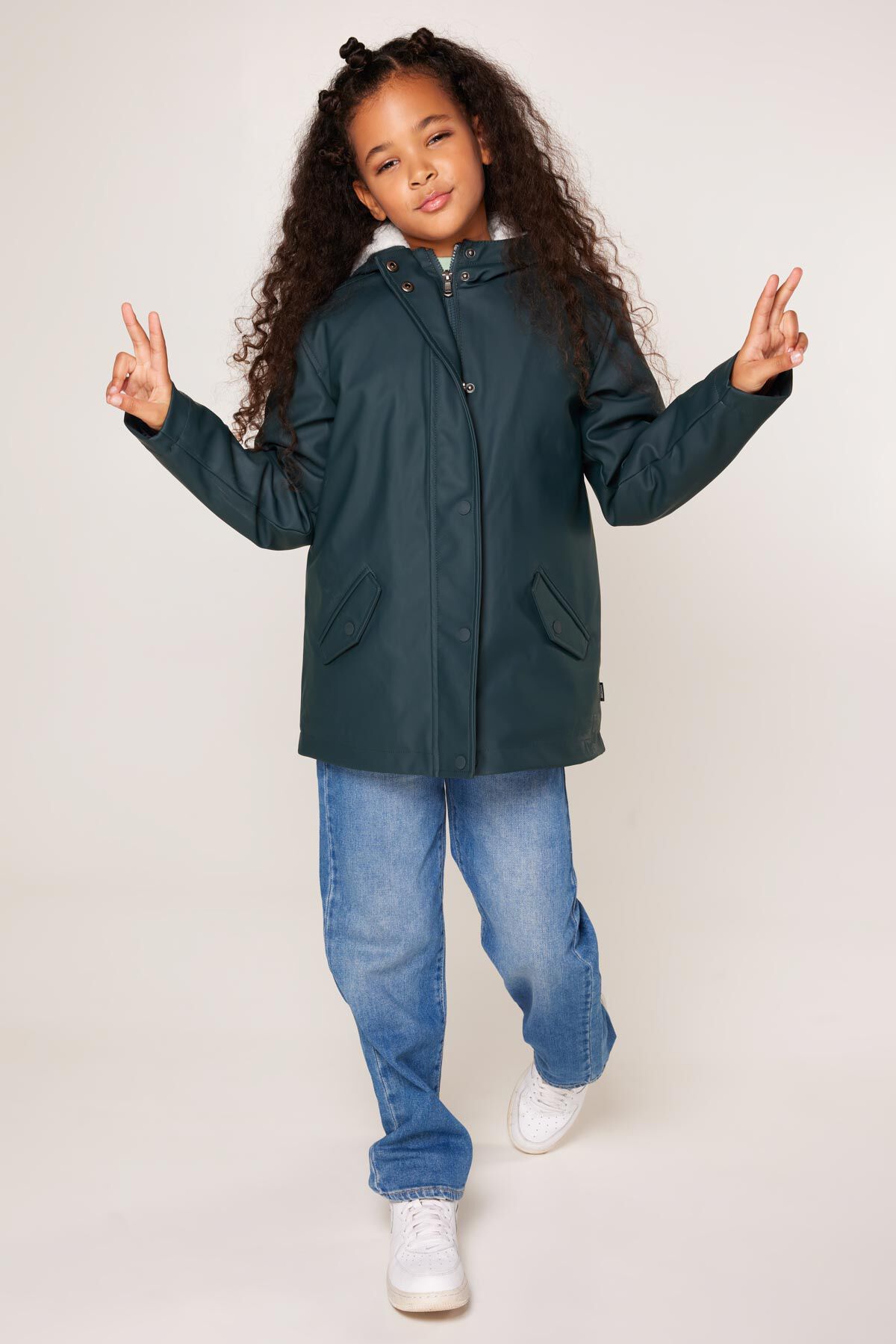 Girls Rain jacket Janice Teddy JR Hard green