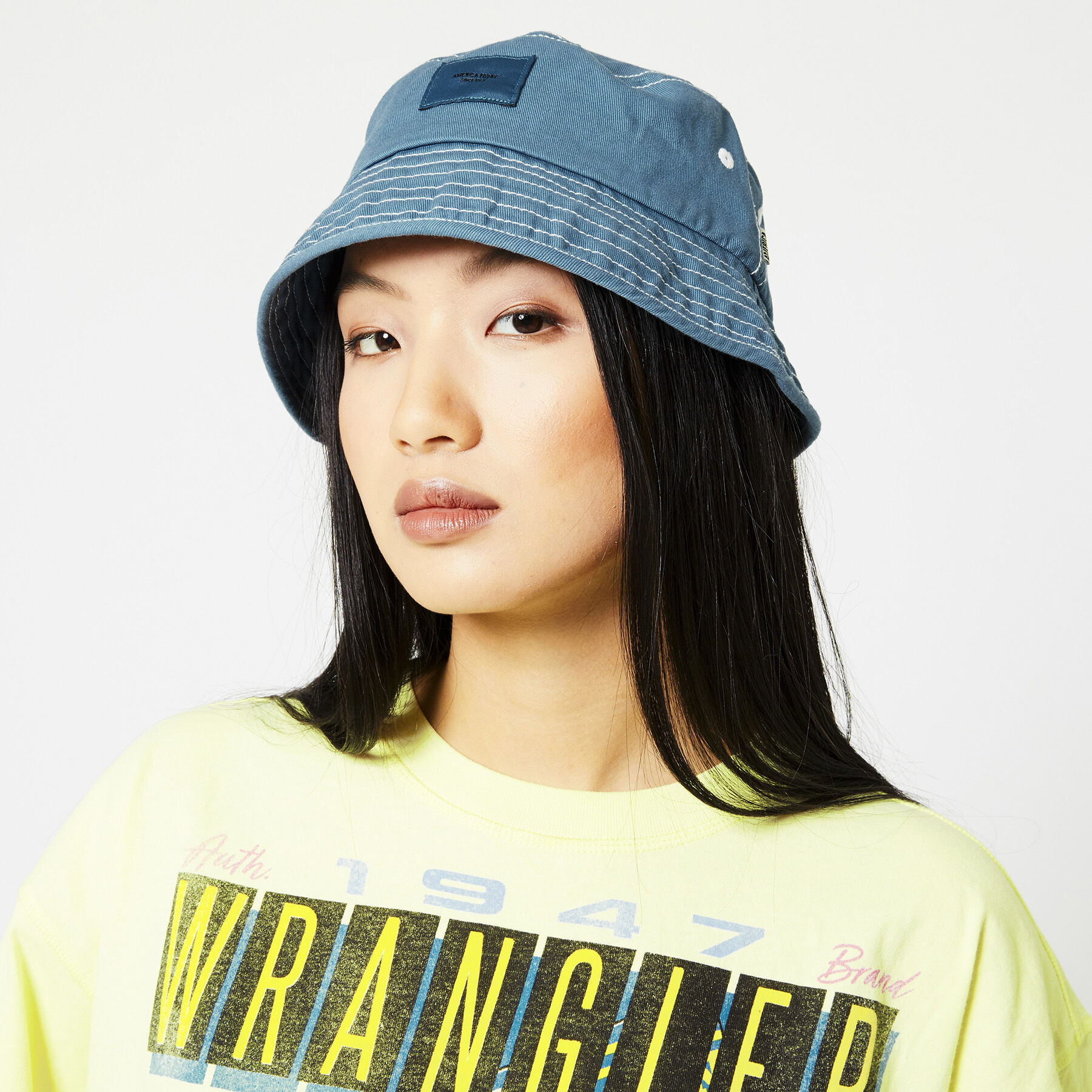 Women Bucket hat 100% cotton Vintage blue