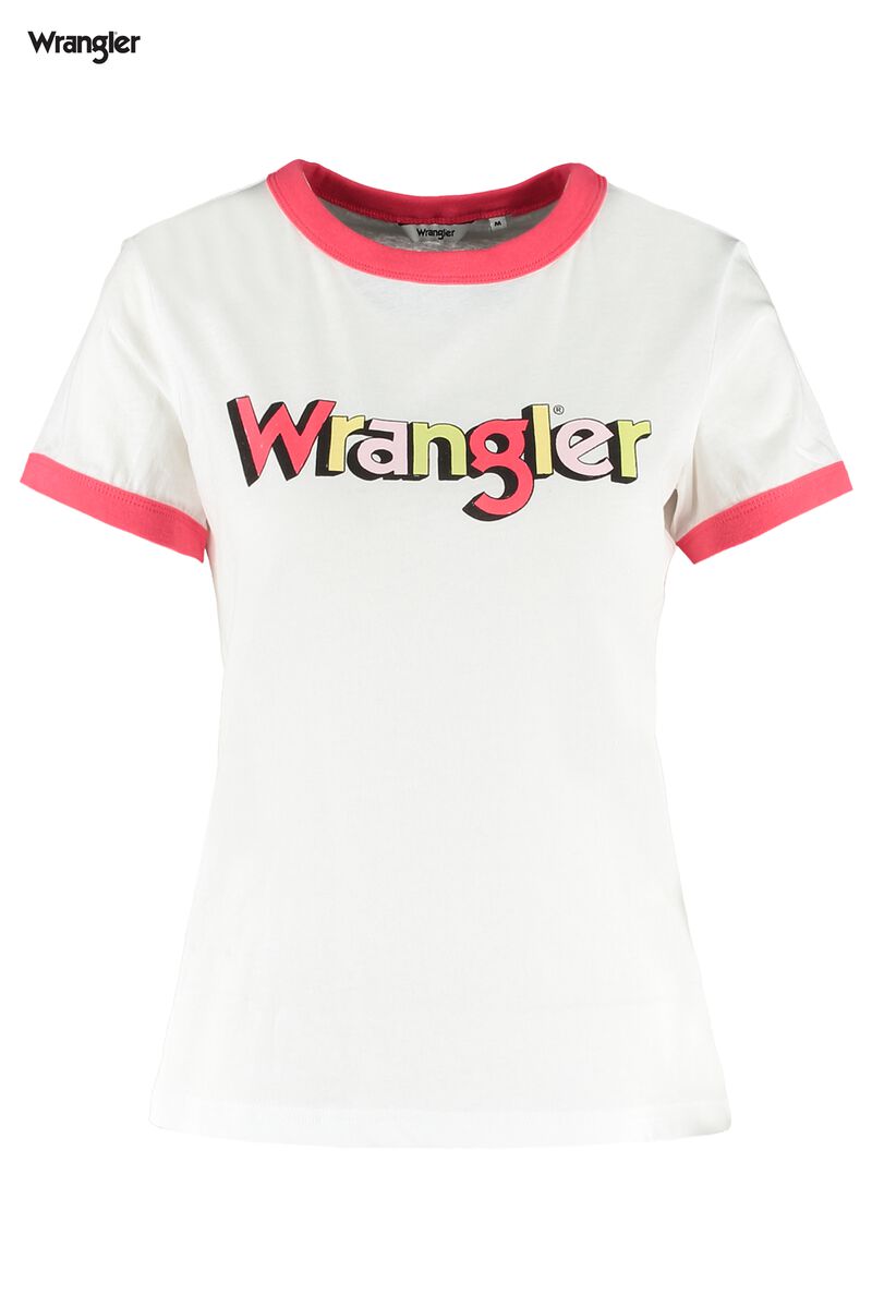 Women T-shirt Wrangler Ringer White/pink