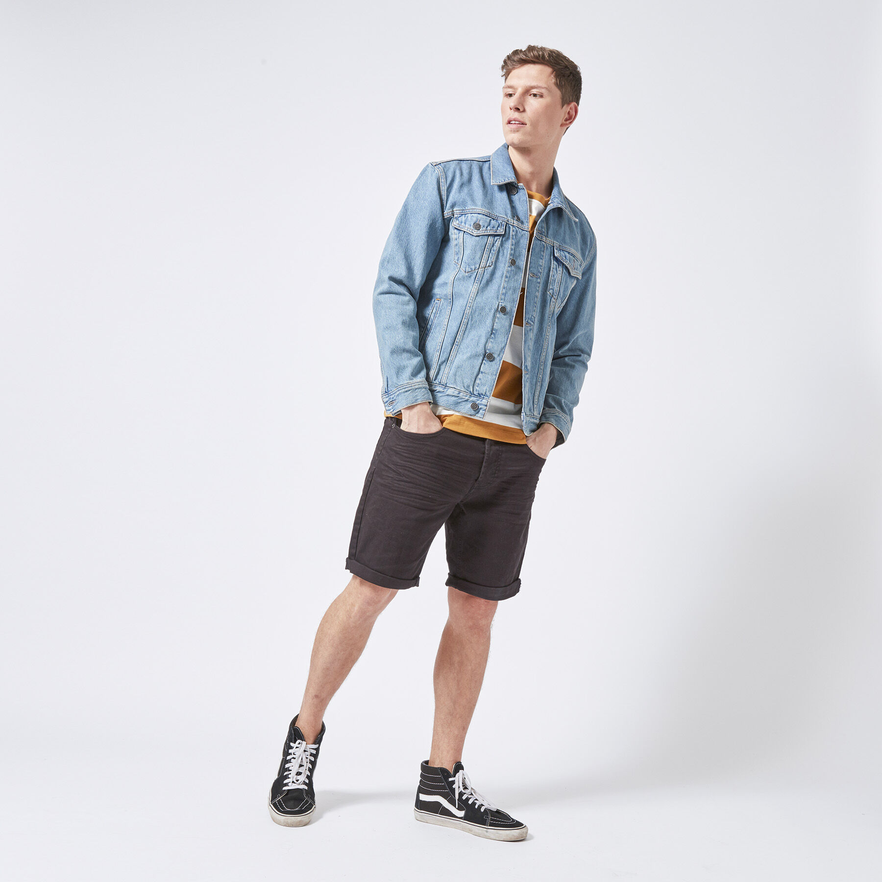 jean jacket and shorts men