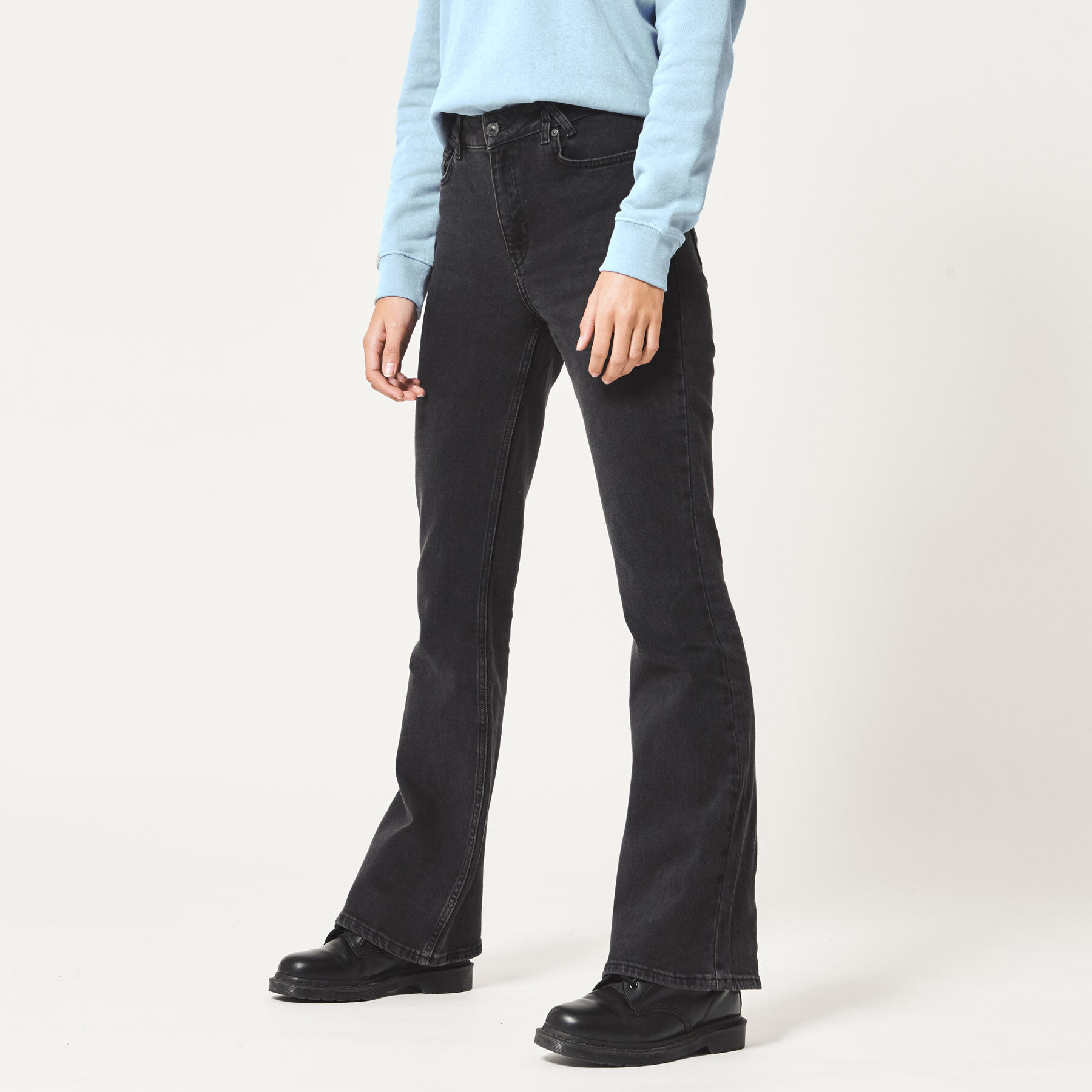 Flared high waist stretch jeans met gouden knopen - stone used denim - Muts  Fashion