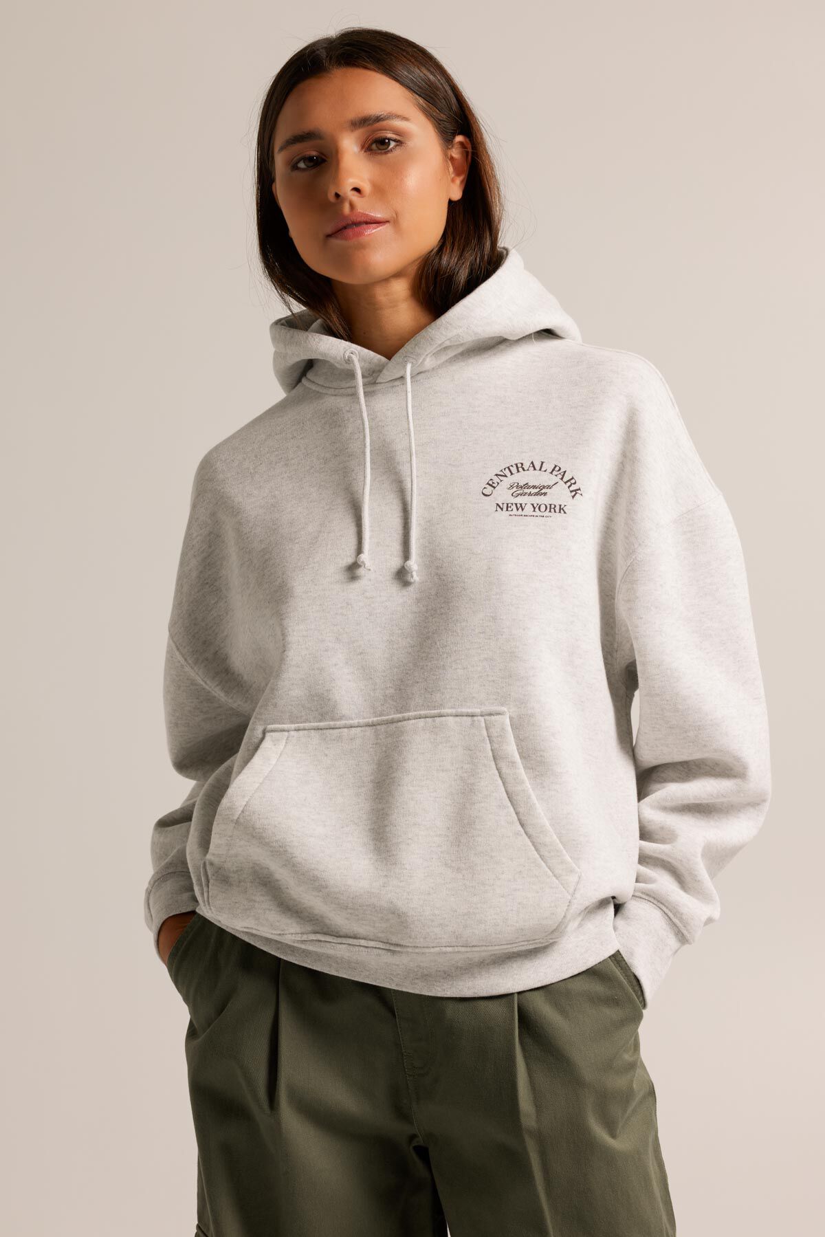 Dames Hoodie Sol light grey melange America Today