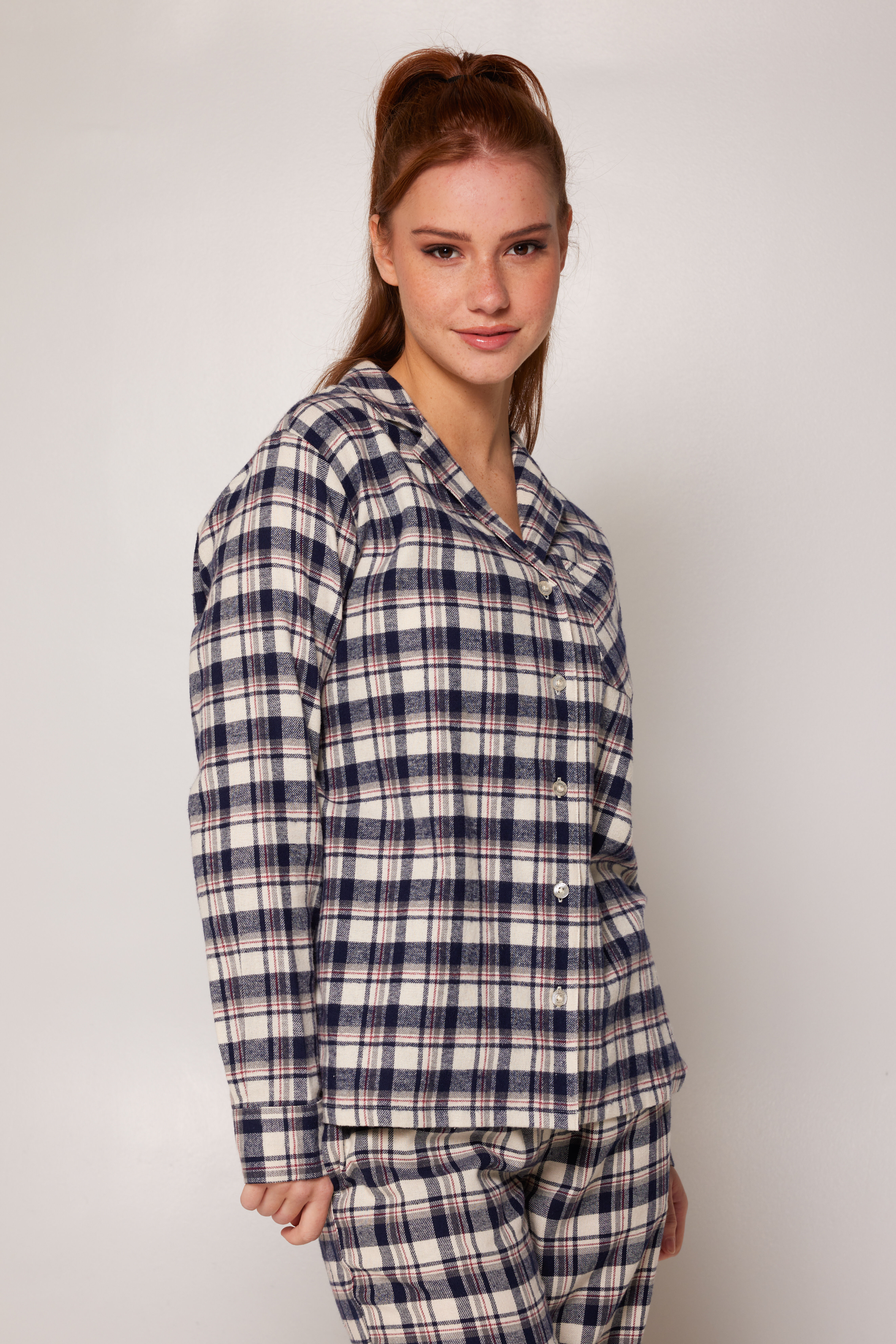 Dames Pyjama Labello shirt Navy ecru America Today