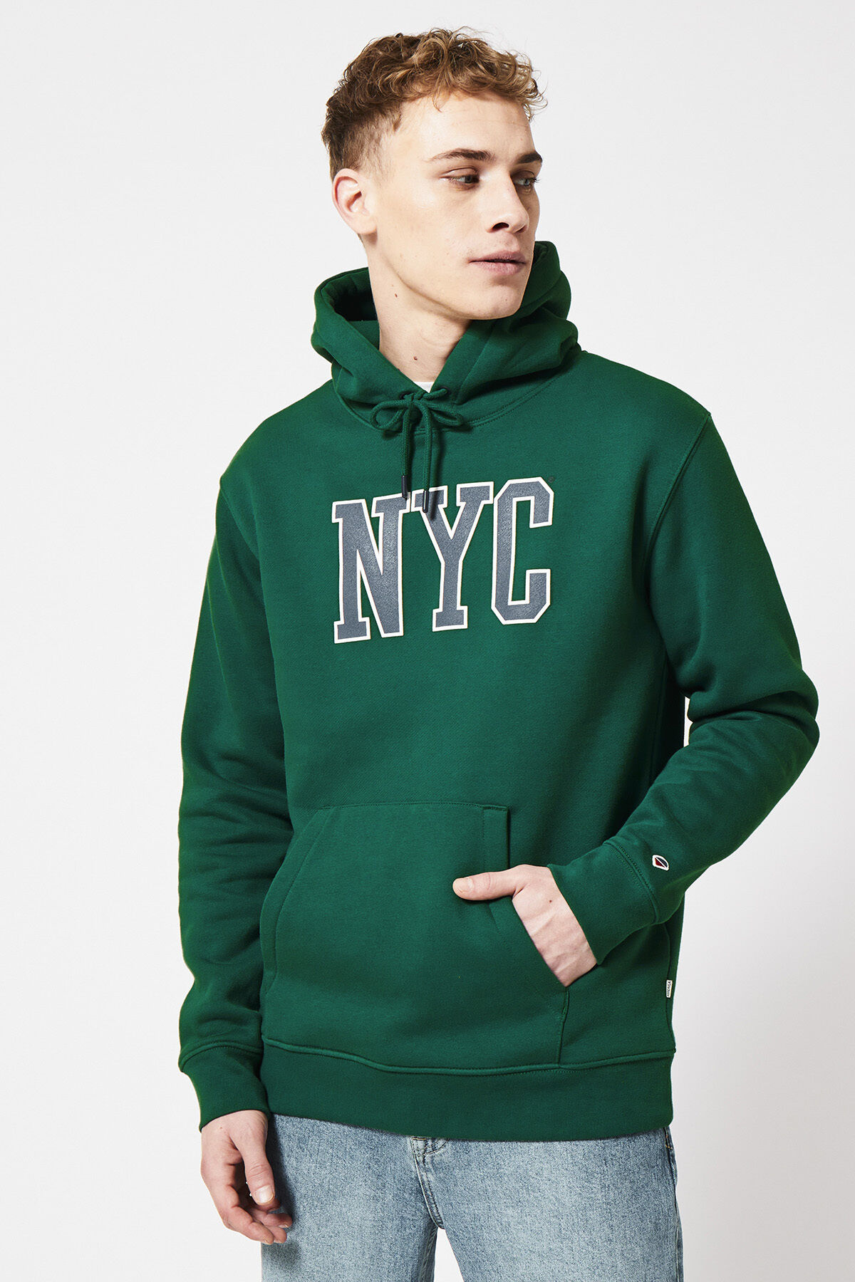 Men Hoodie with NYC text print Hard green