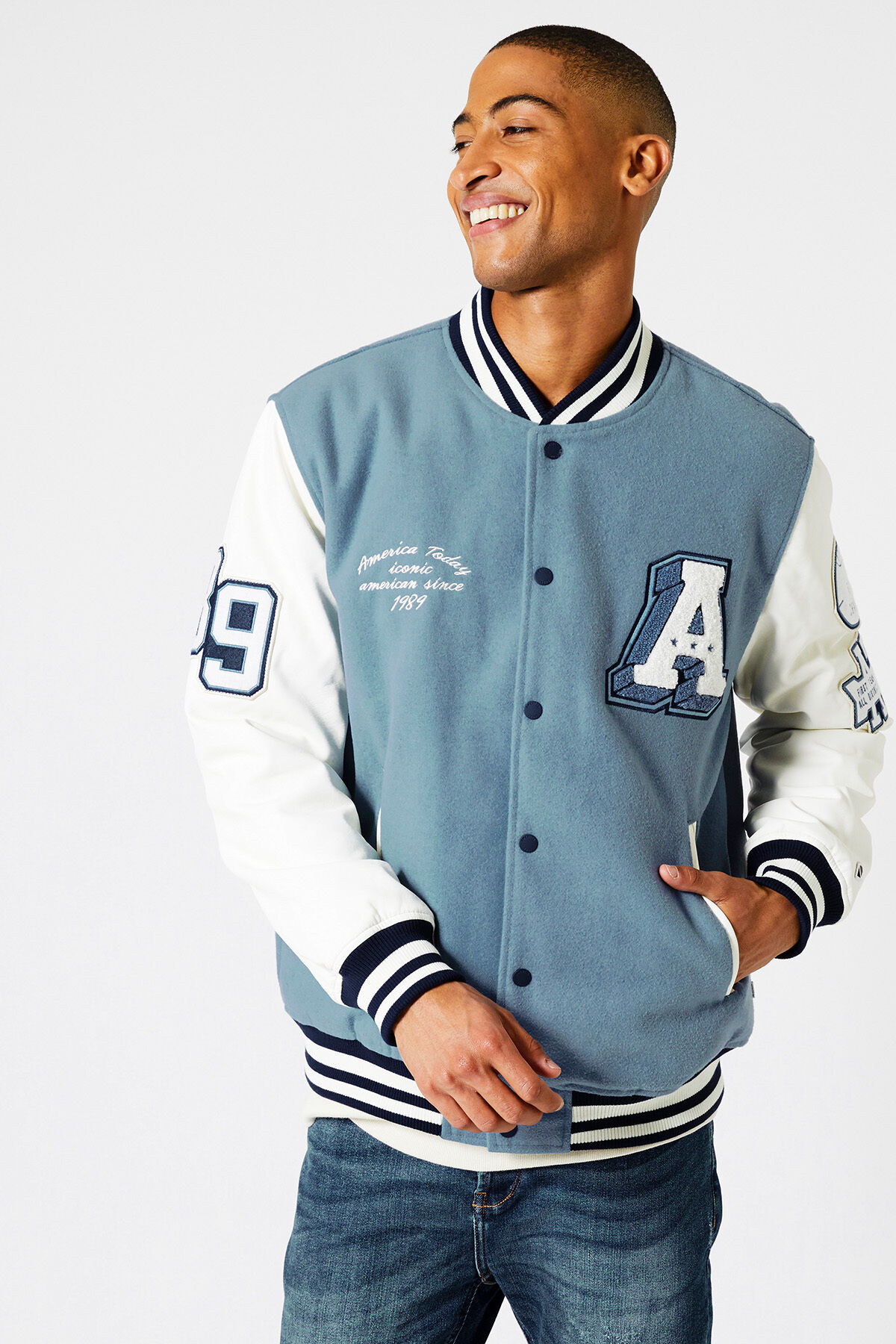 Men VARSITY JACKET Light blue | America Today