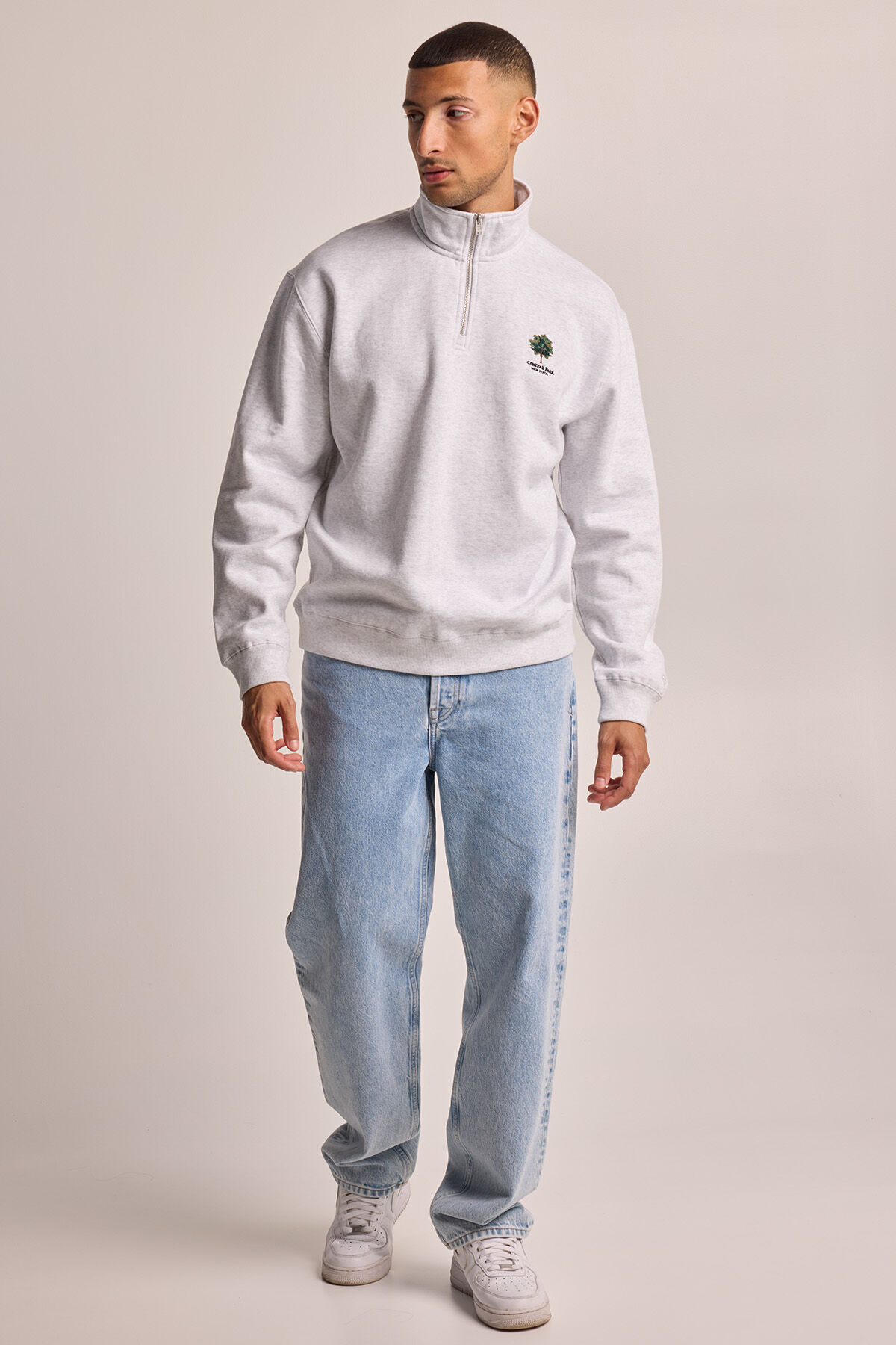 Heren Sweater Sheldon Half Zip light grey melange