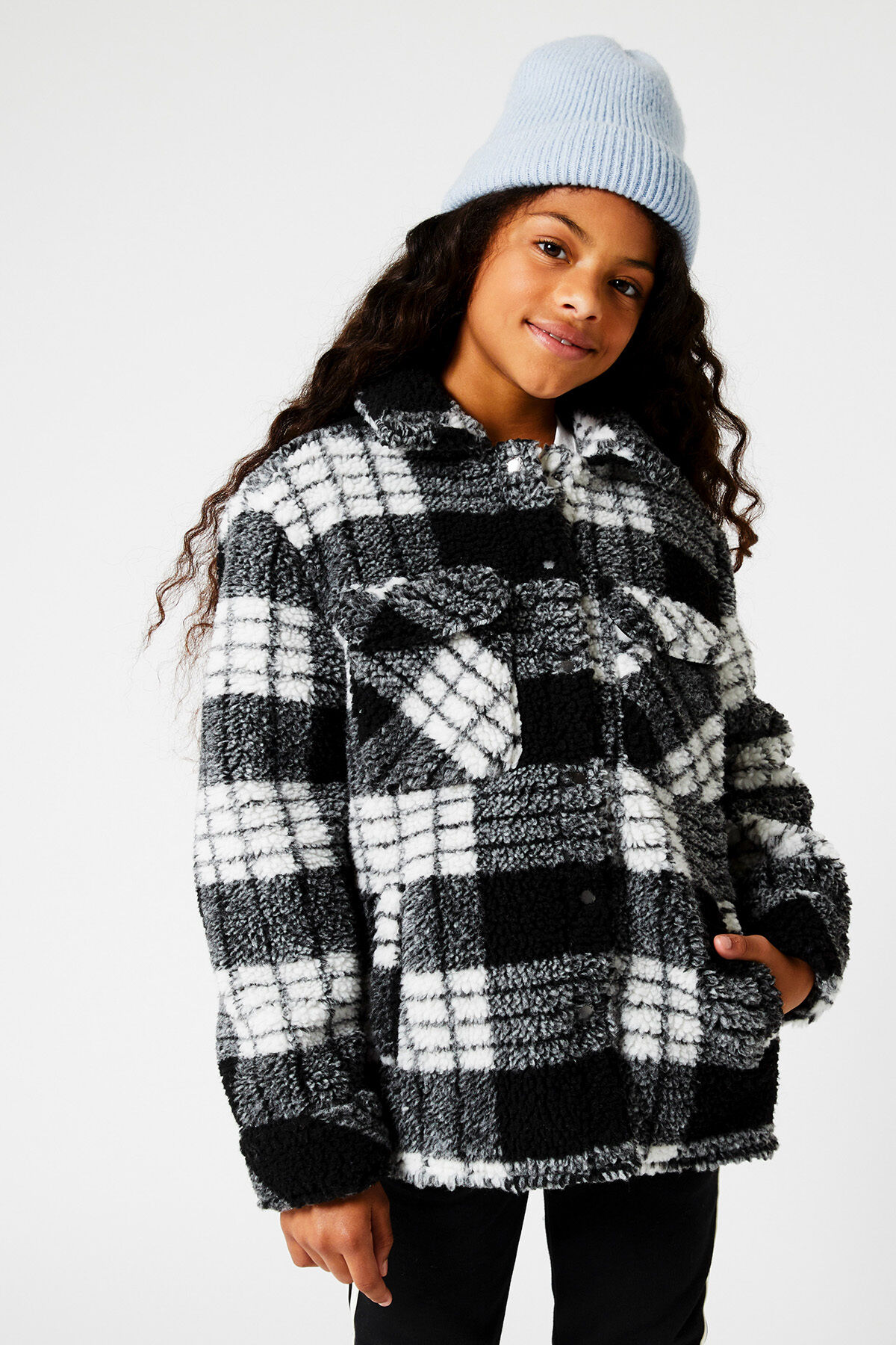Girls Jacket teddy Black white America Today