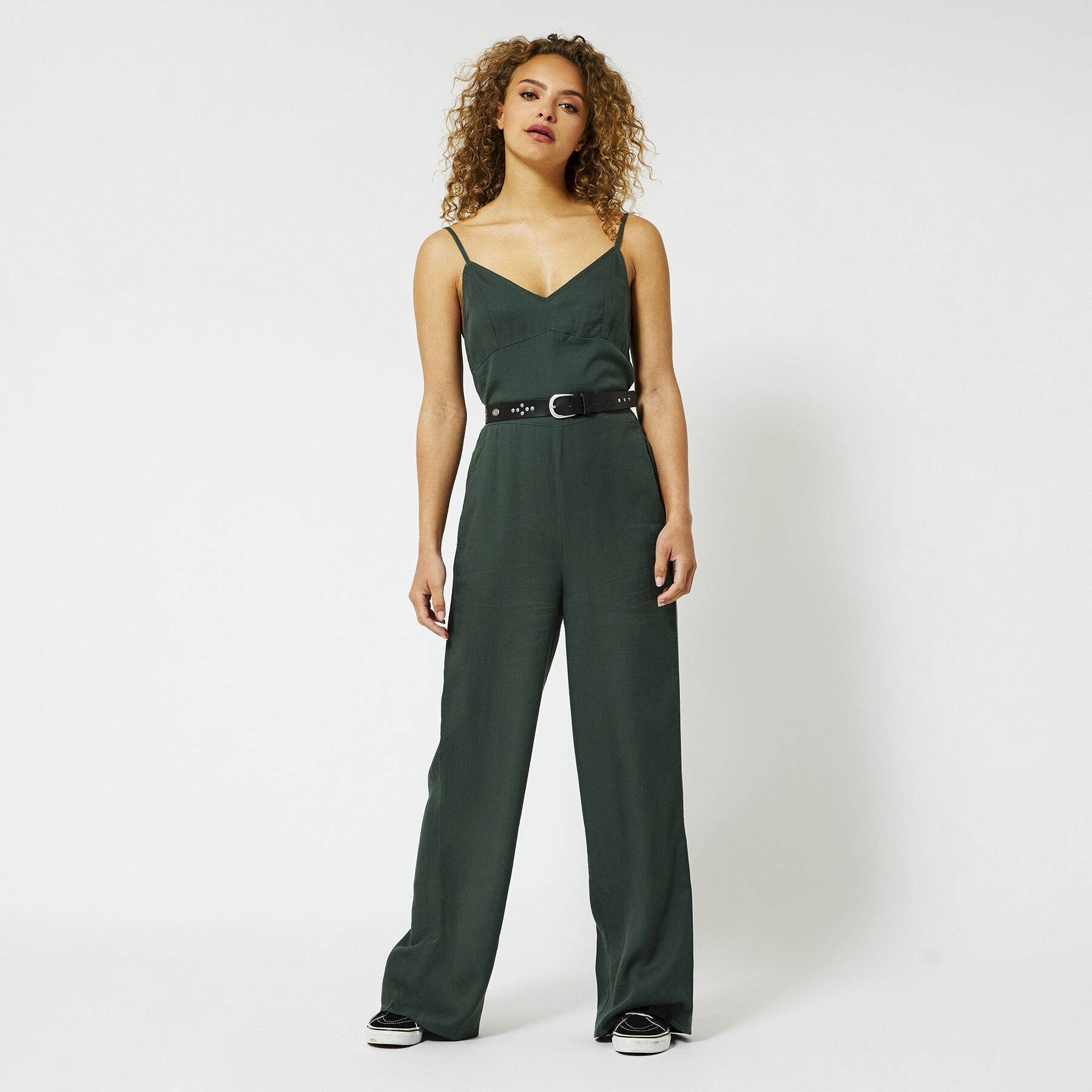 Women Jump suit with a V-neck Hard green
