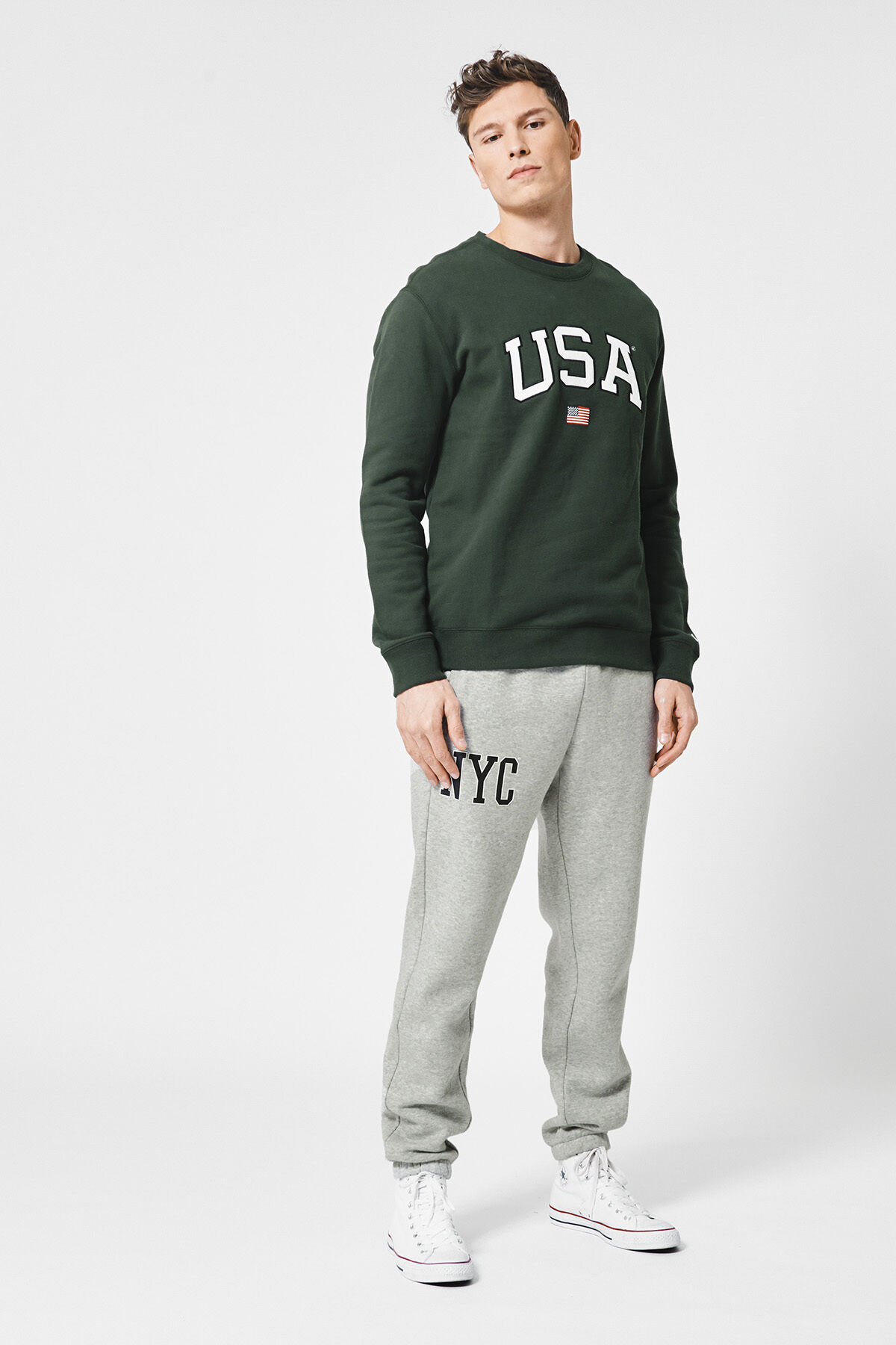 Men Jogging pants USA text imprint Grey melange