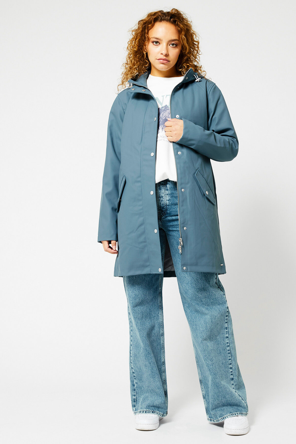 Women Long raincoat ladies French blue America Today