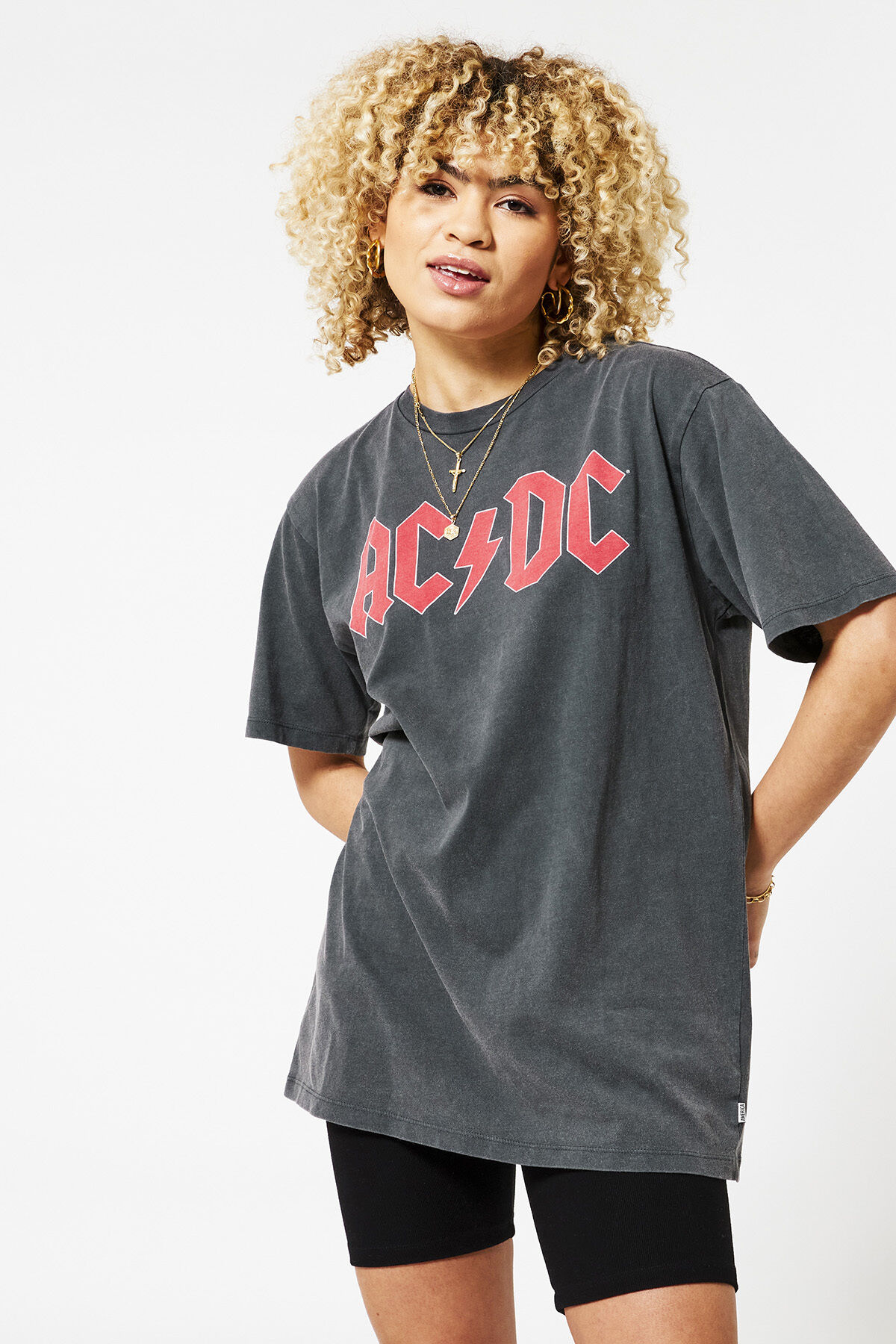 Women T shirt ACDC print Washed grey America Today