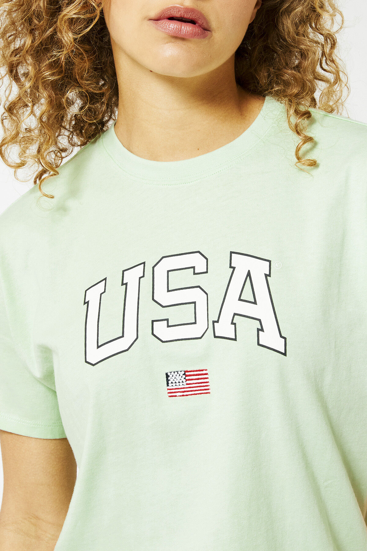 Women T shirt with USA text Light green America Today