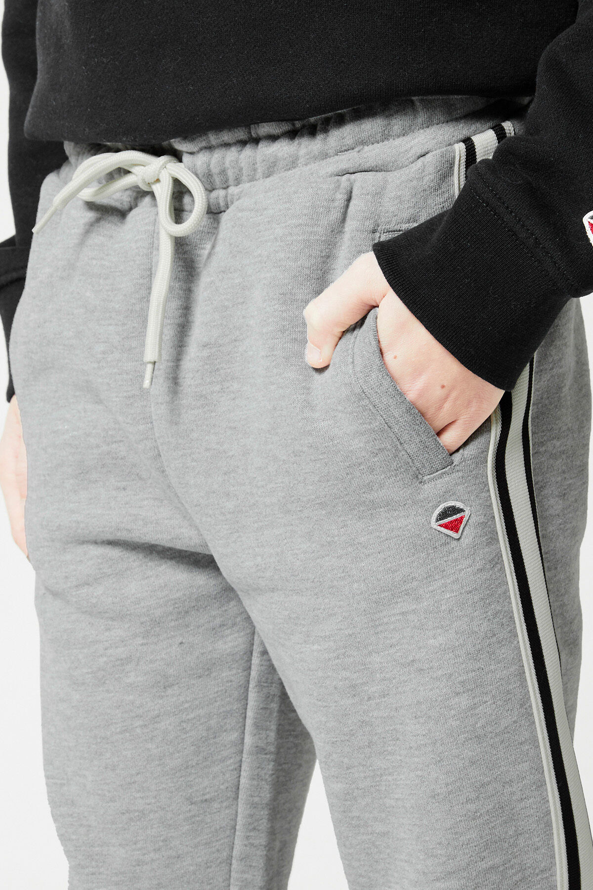 Boys in grey joggers clearance