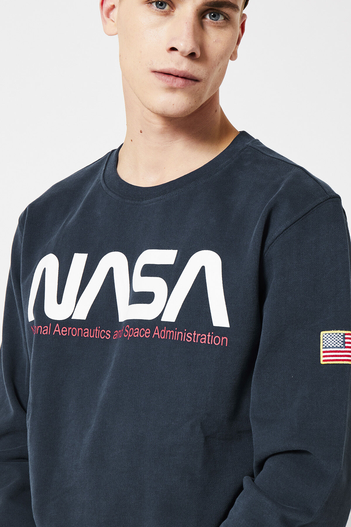 Men NASA sweater with round neckline Deep blue