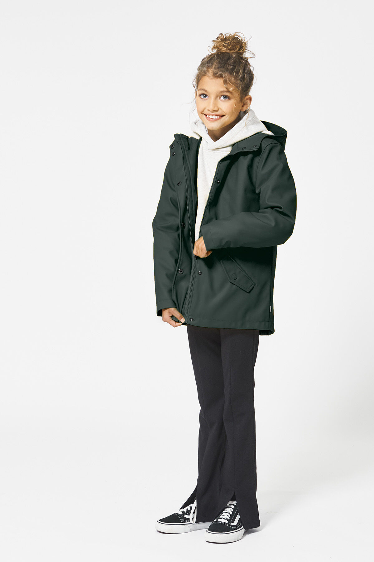 Meisjes Regenjas gevoerd kind teddy Hard green