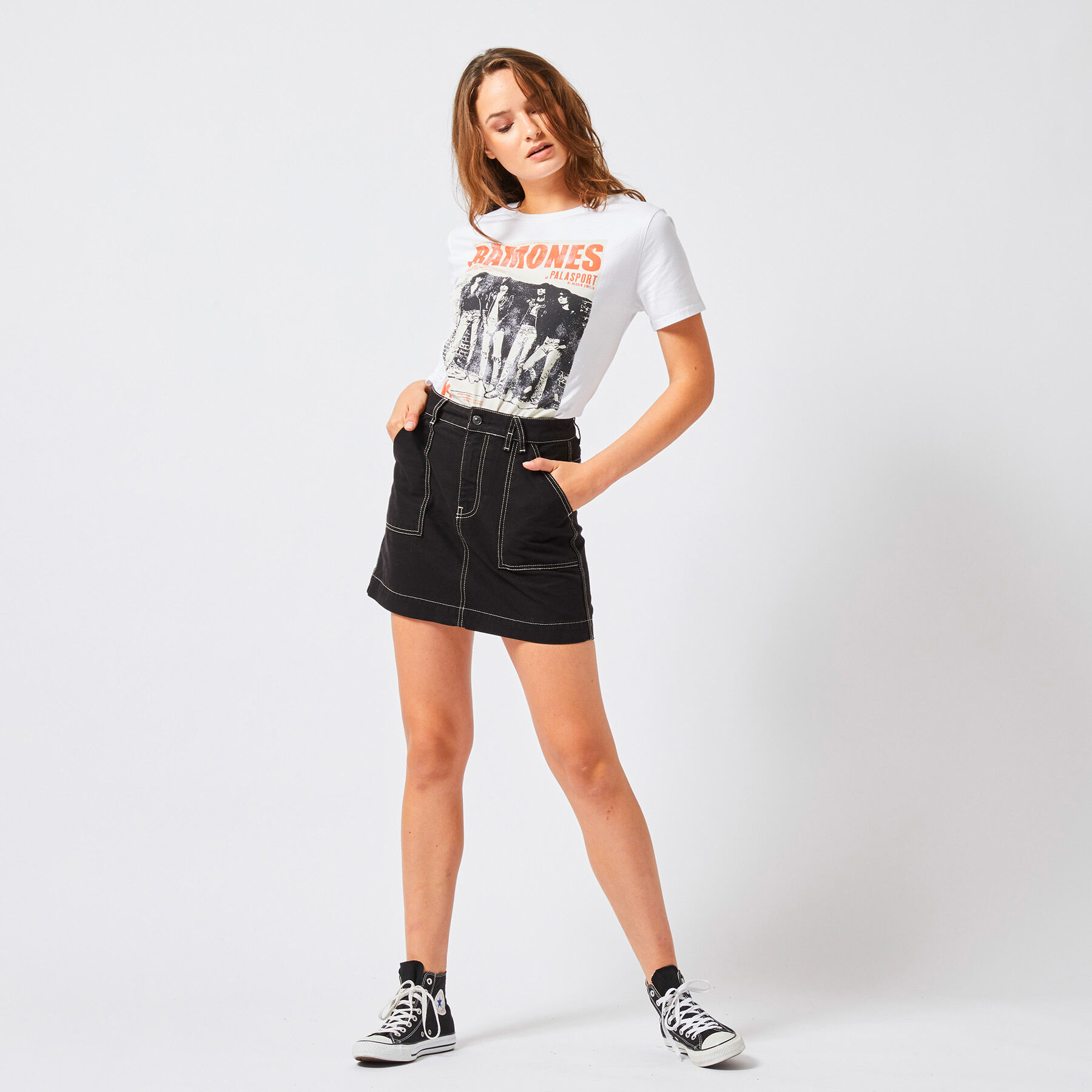 black t shirt with skirt