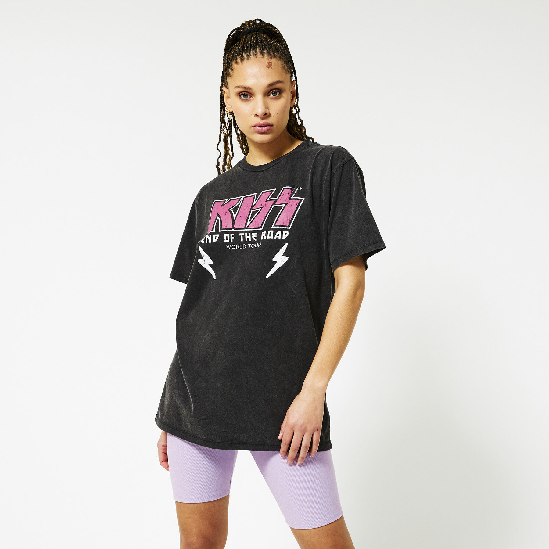Women T-shirt with band print Washed grey