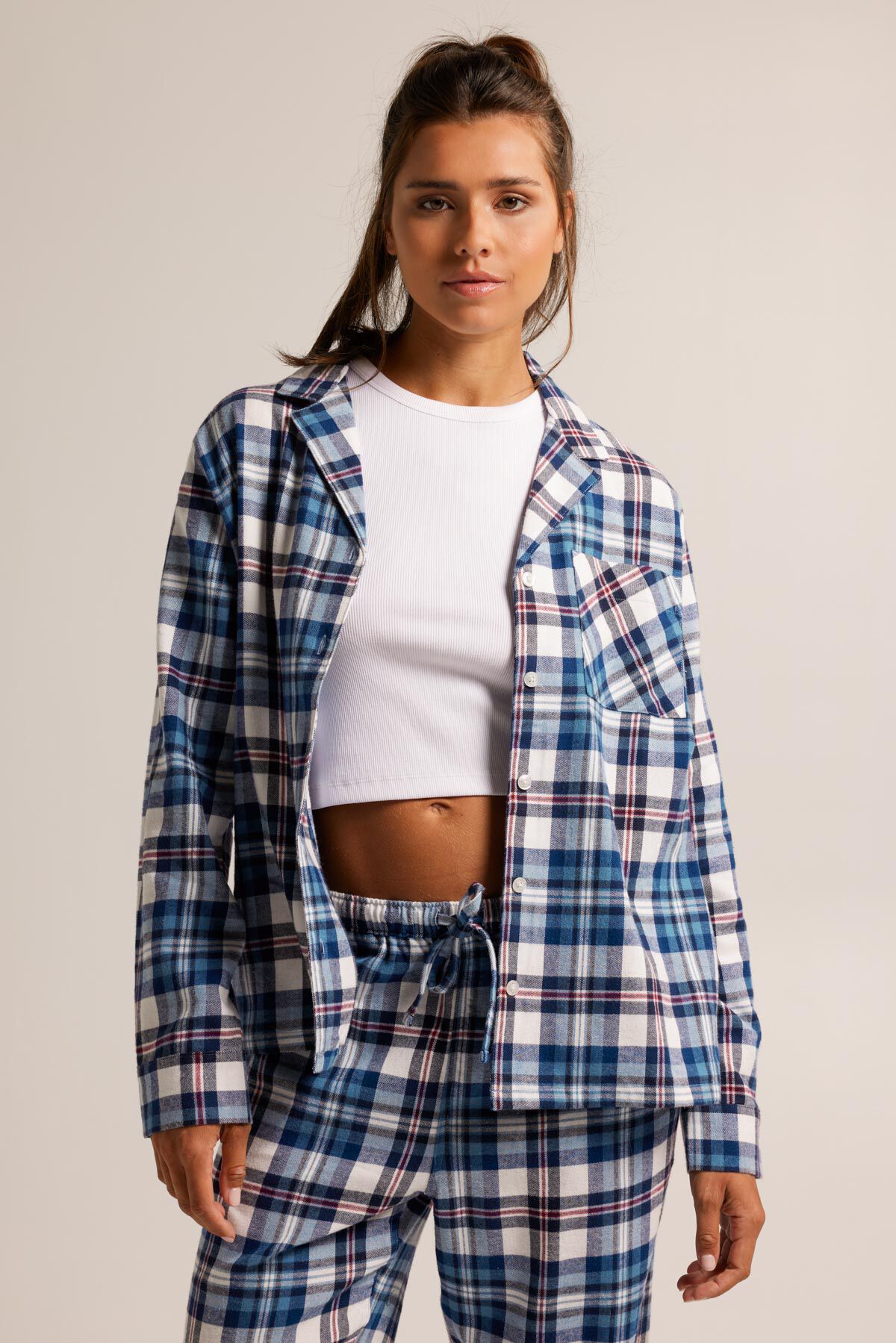 Dames Pyjama Labello Shirt Blue white America Today