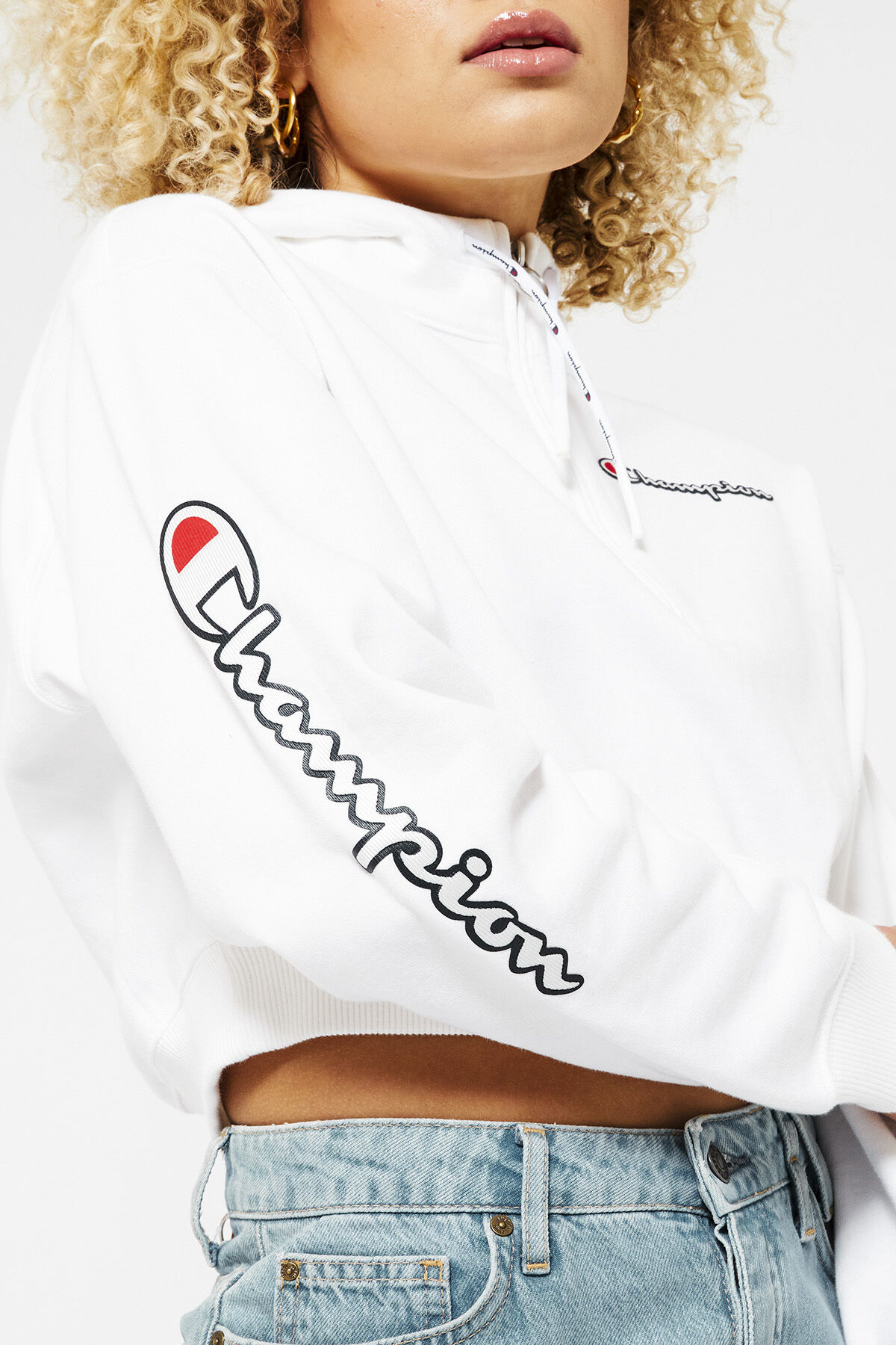 Women Hoodie Champion logo cropped White