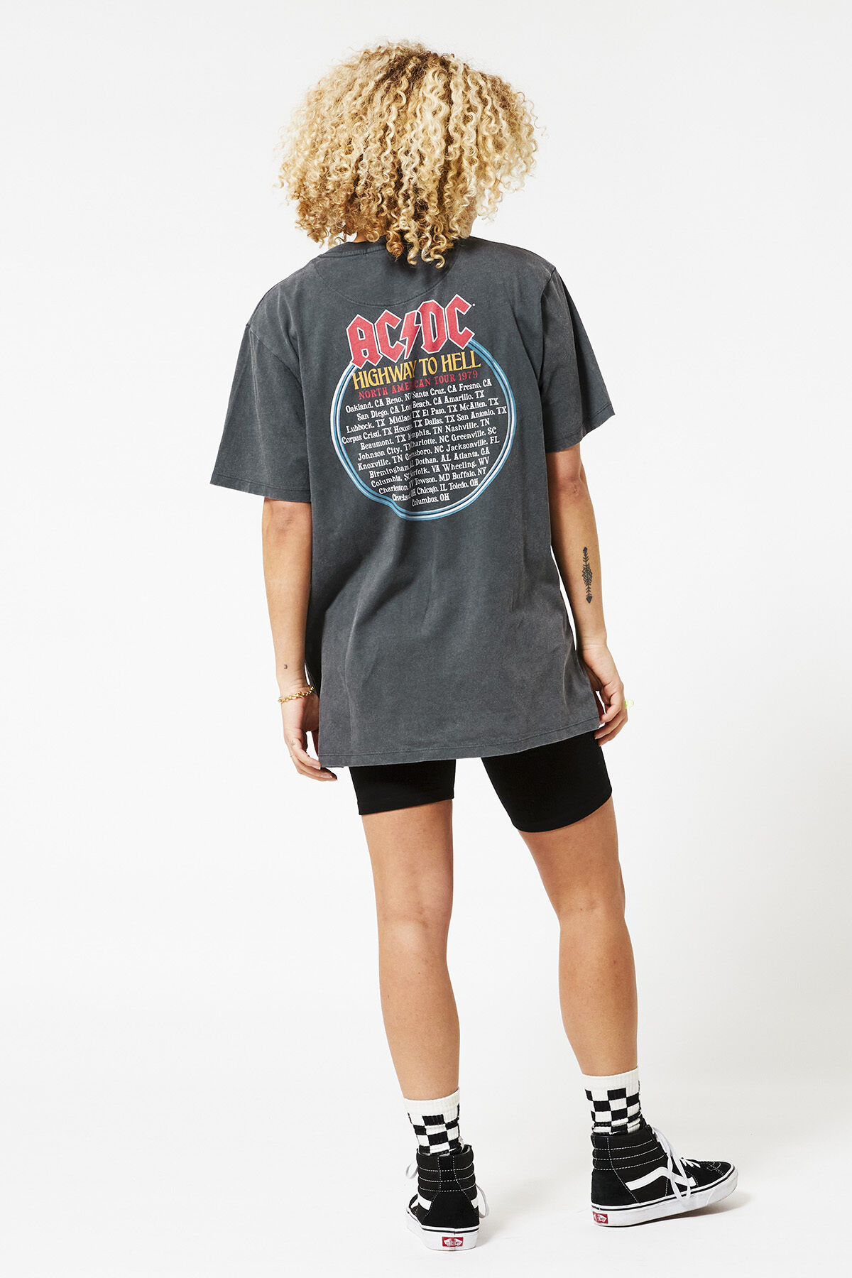 Women T shirt ACDC print Washed grey America Today
