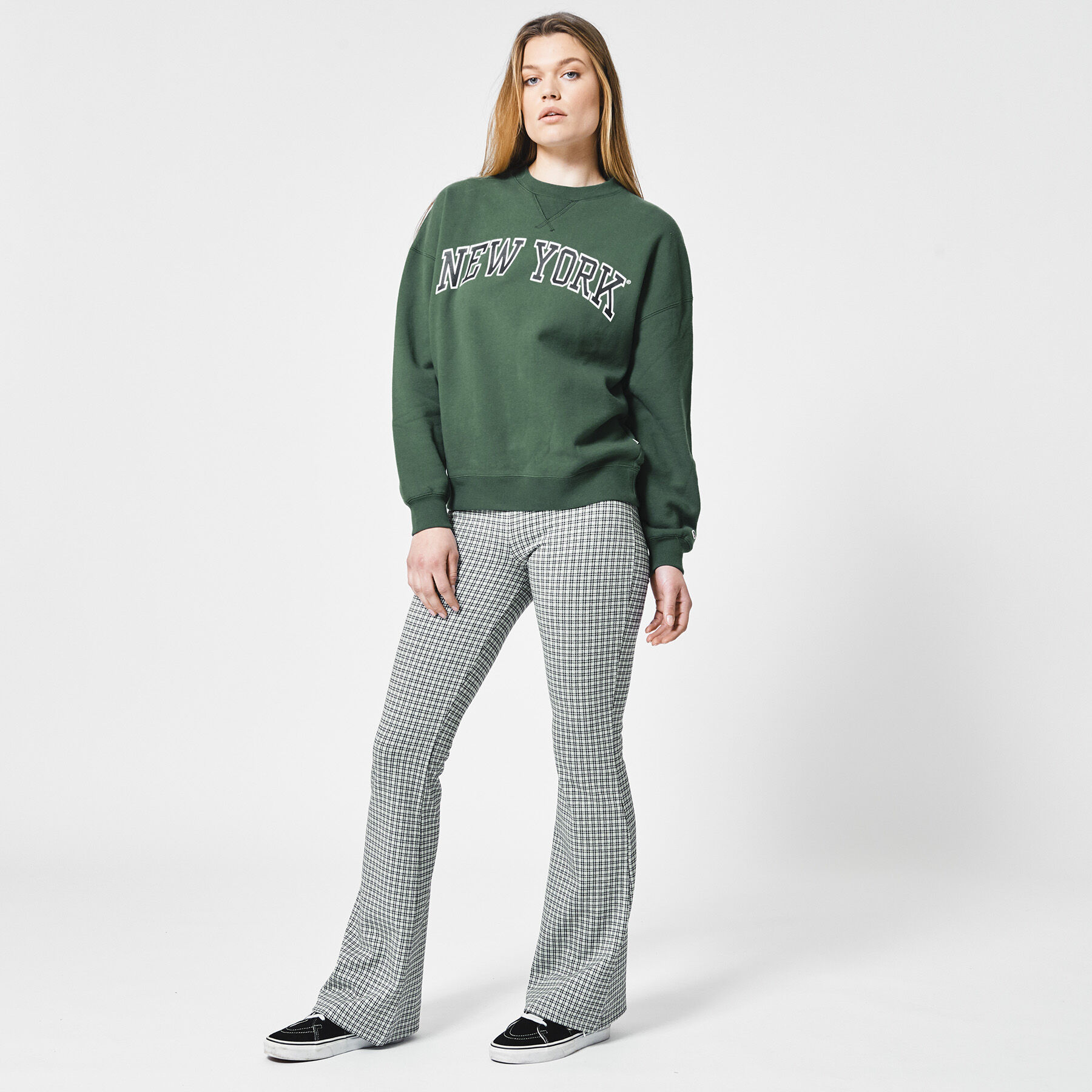 Dames Flared broek ruitdessin stretch Groen