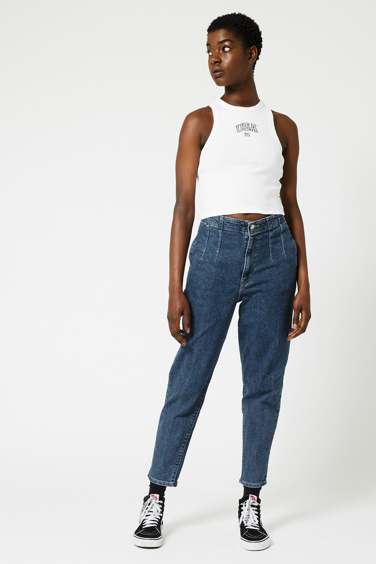 High rise tapered jeans discount