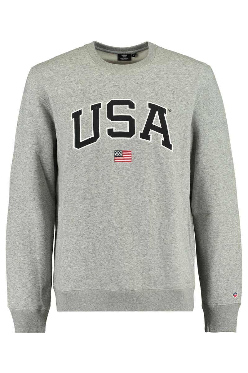 verjaardag Eenvoud Veeg Heren Sweater met USA tekstborduring Mid grey melange