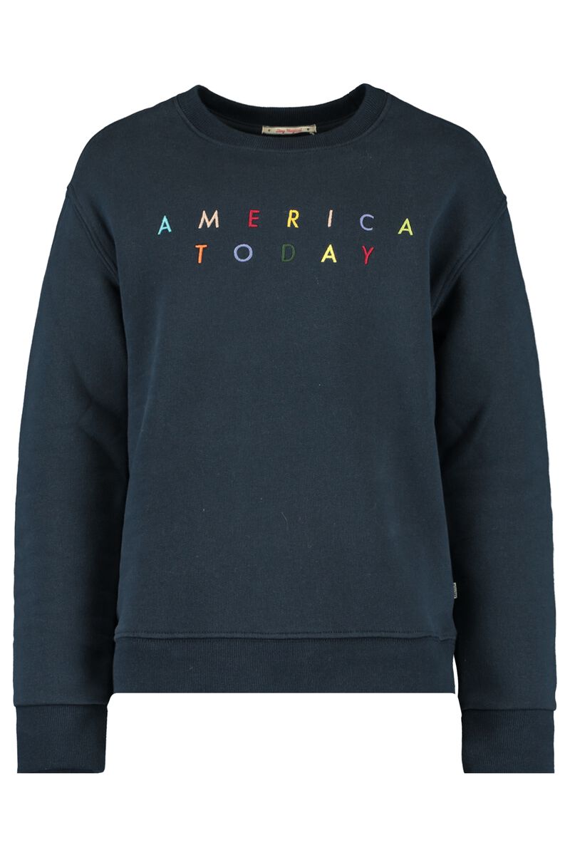 Meisjes Sweater America tekstborduring Deep blue