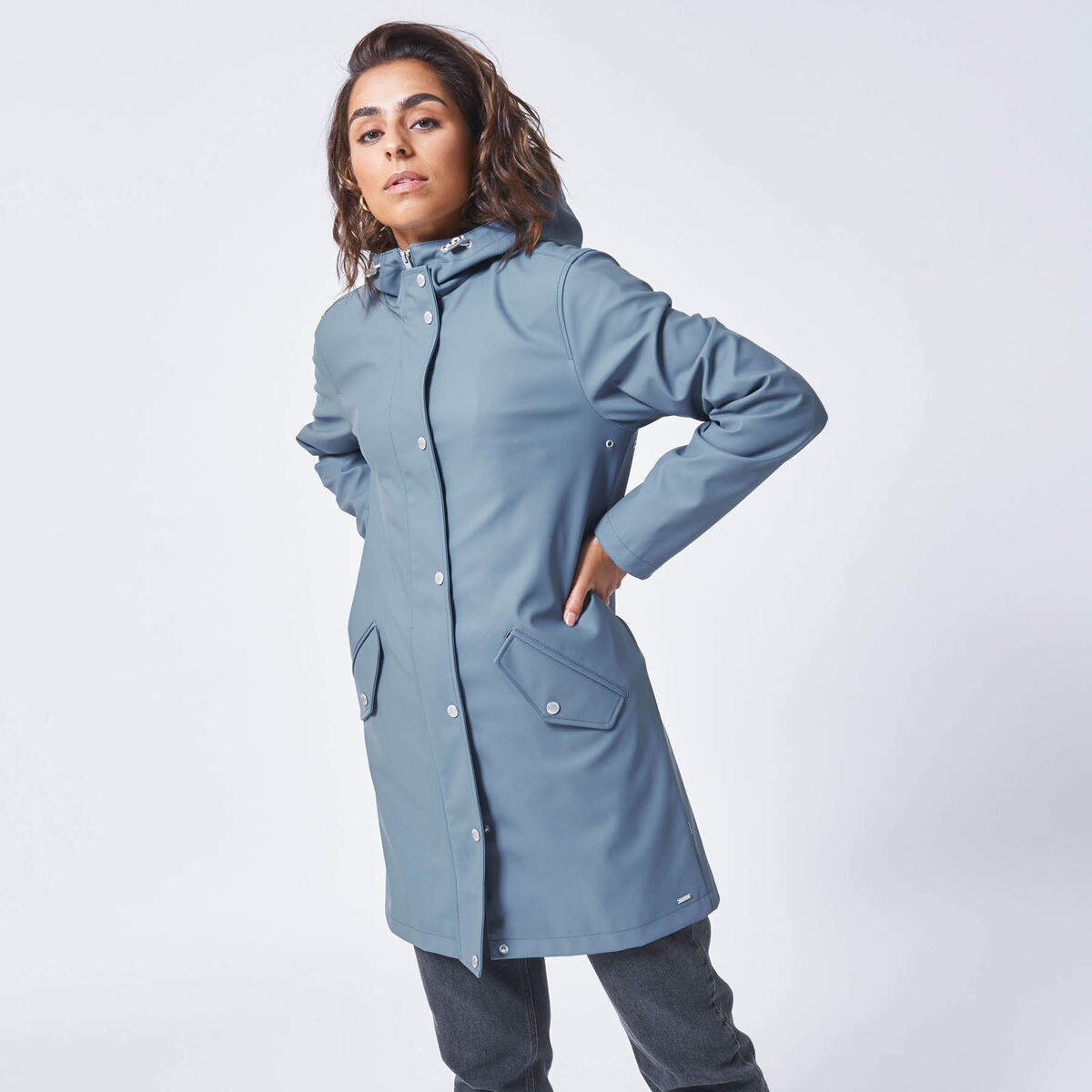 Women Long raincoat made of recycled polyester lined Blue Buy Online