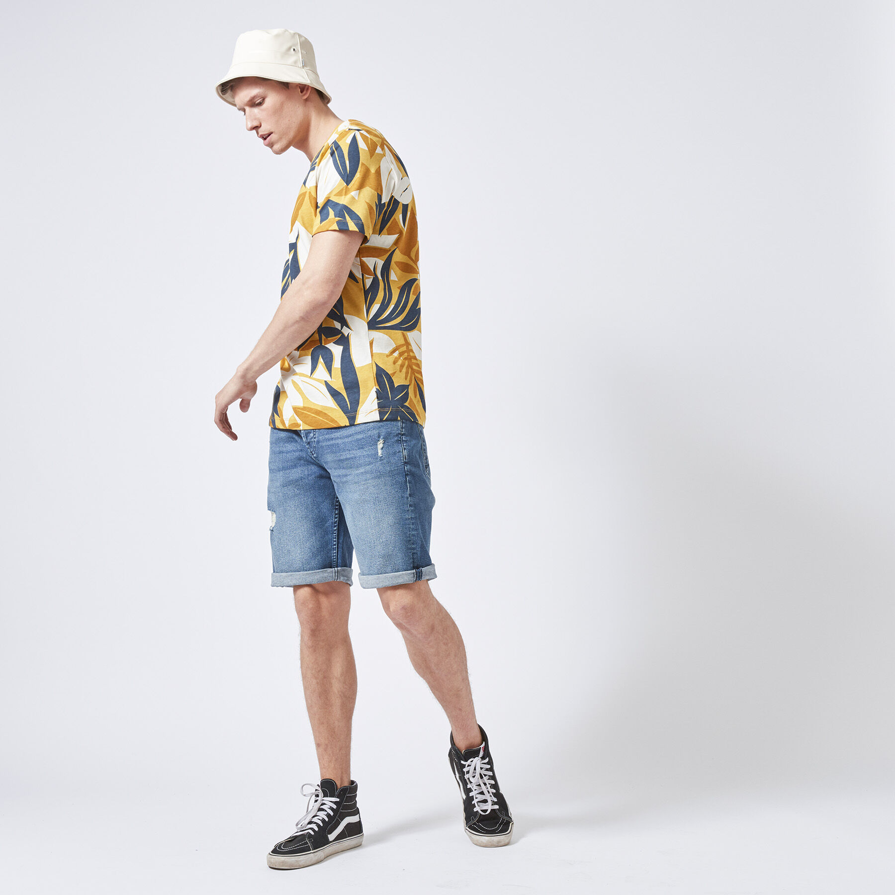 mens yellow denim shorts