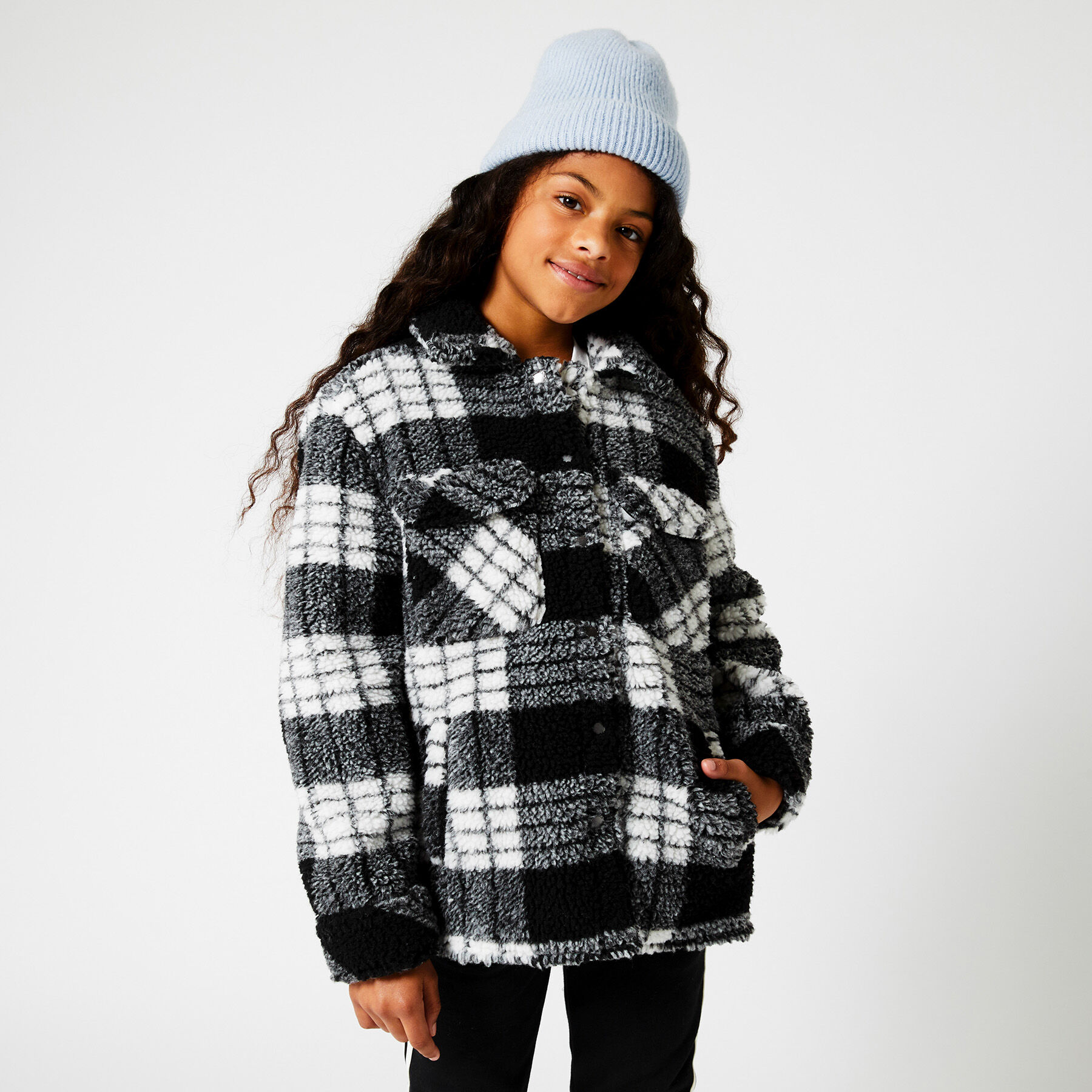 checkered teddy coat