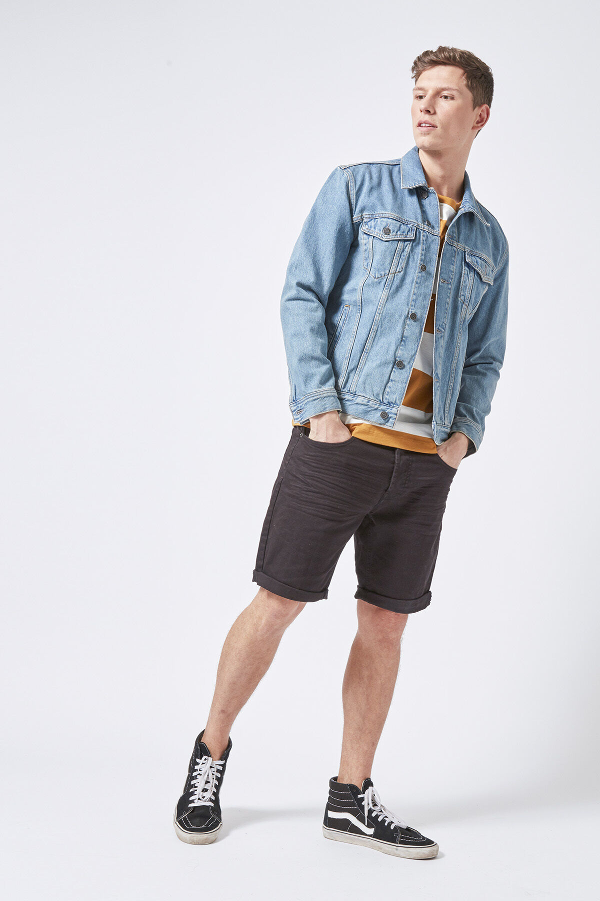 Denim jacket shop shorts men