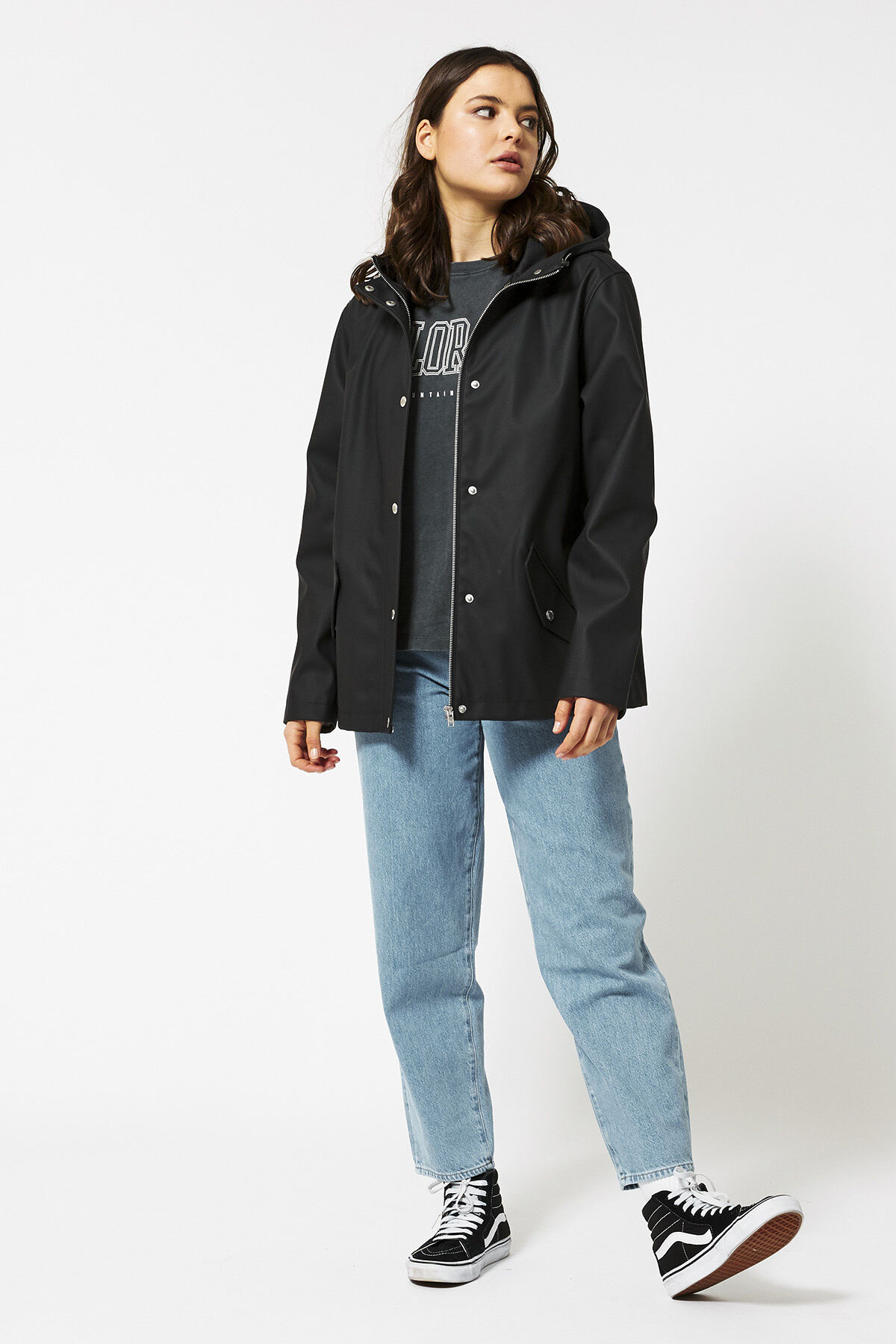 Short black raincoat discount