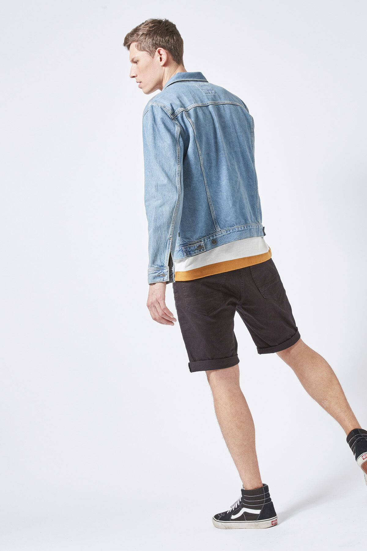 Denim jacket with shorts outlet guys