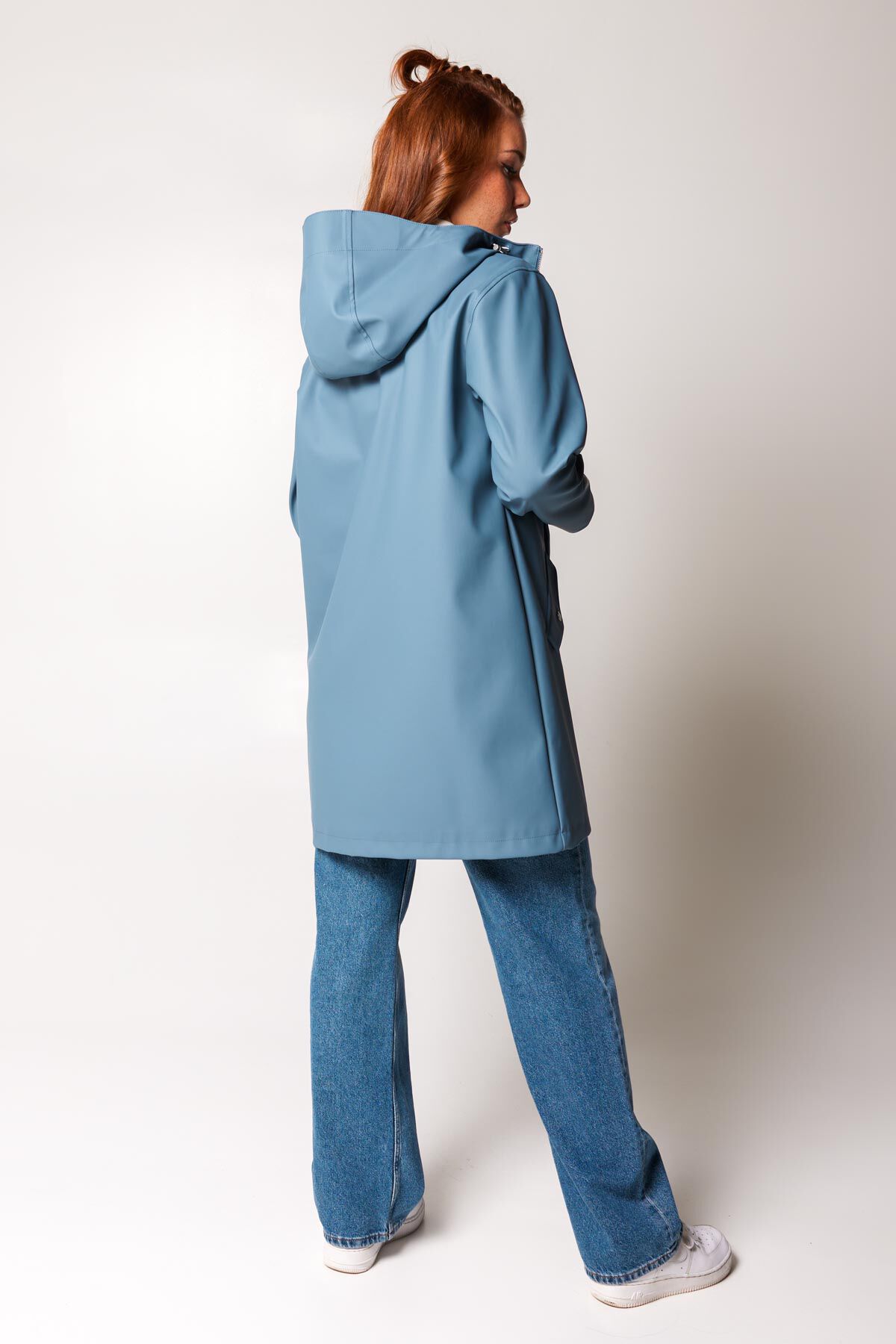 Long top blue raincoat