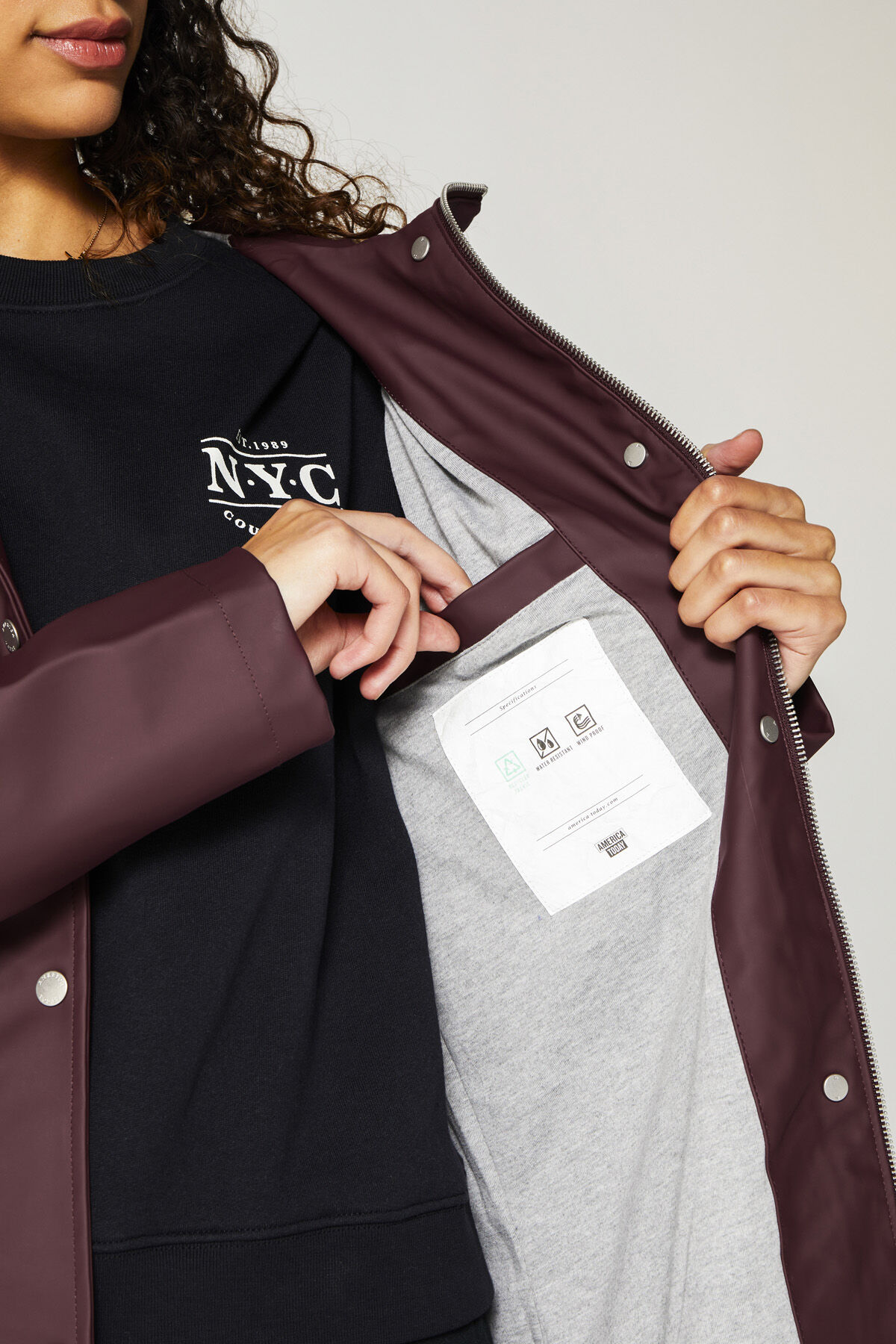 Burgundy rain jacket top
