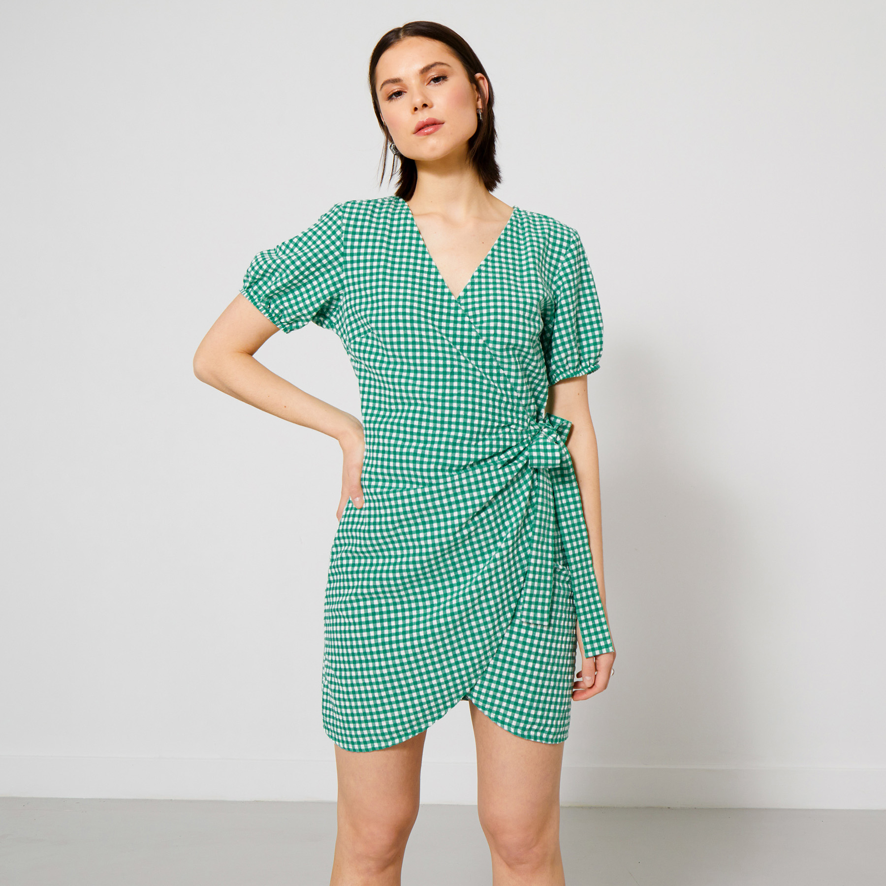 green gingham wrap dress birdie wrap dress // green *zoco exclusive* large main image 1