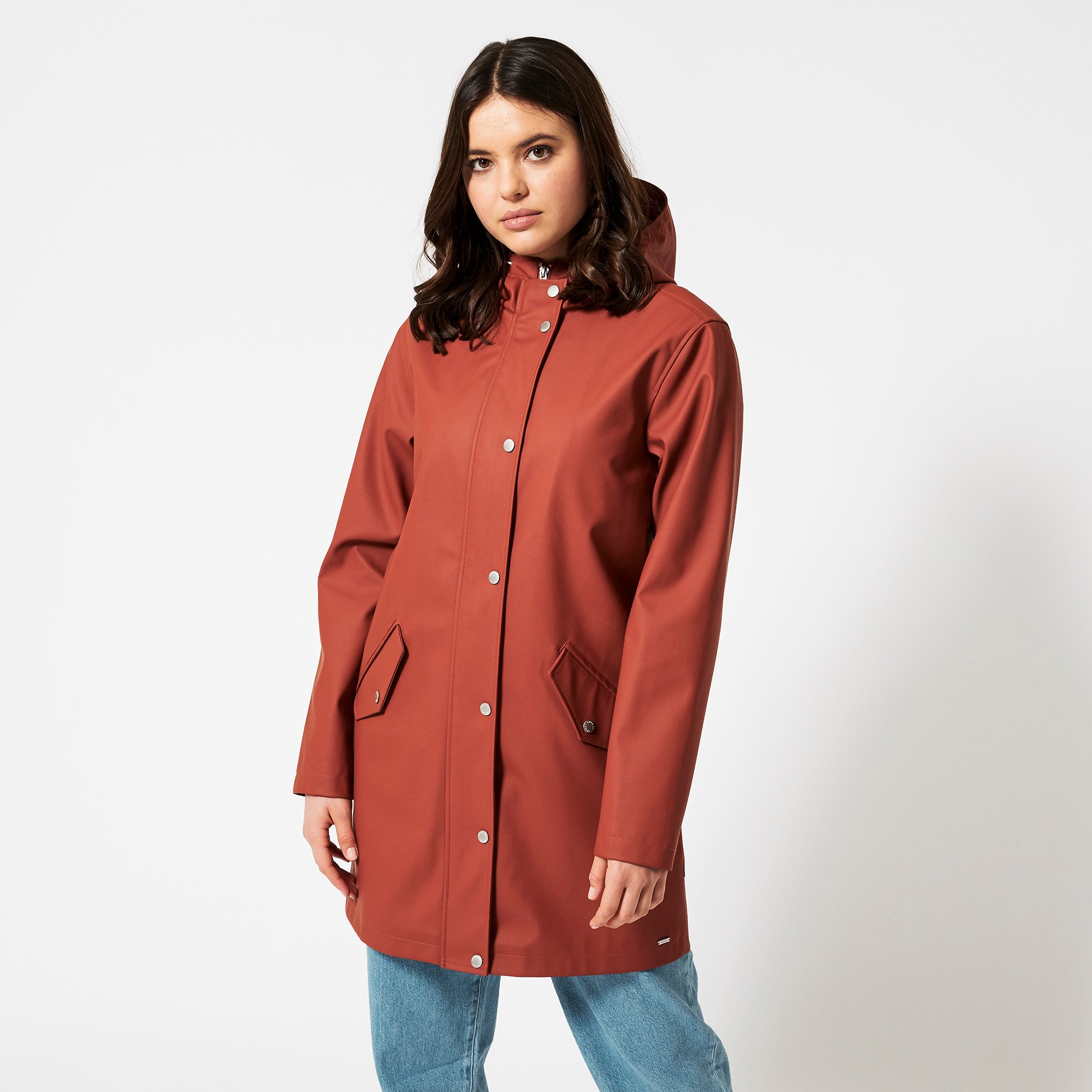 Women Long raincoat made of recycled polyester lined Red Buy Online