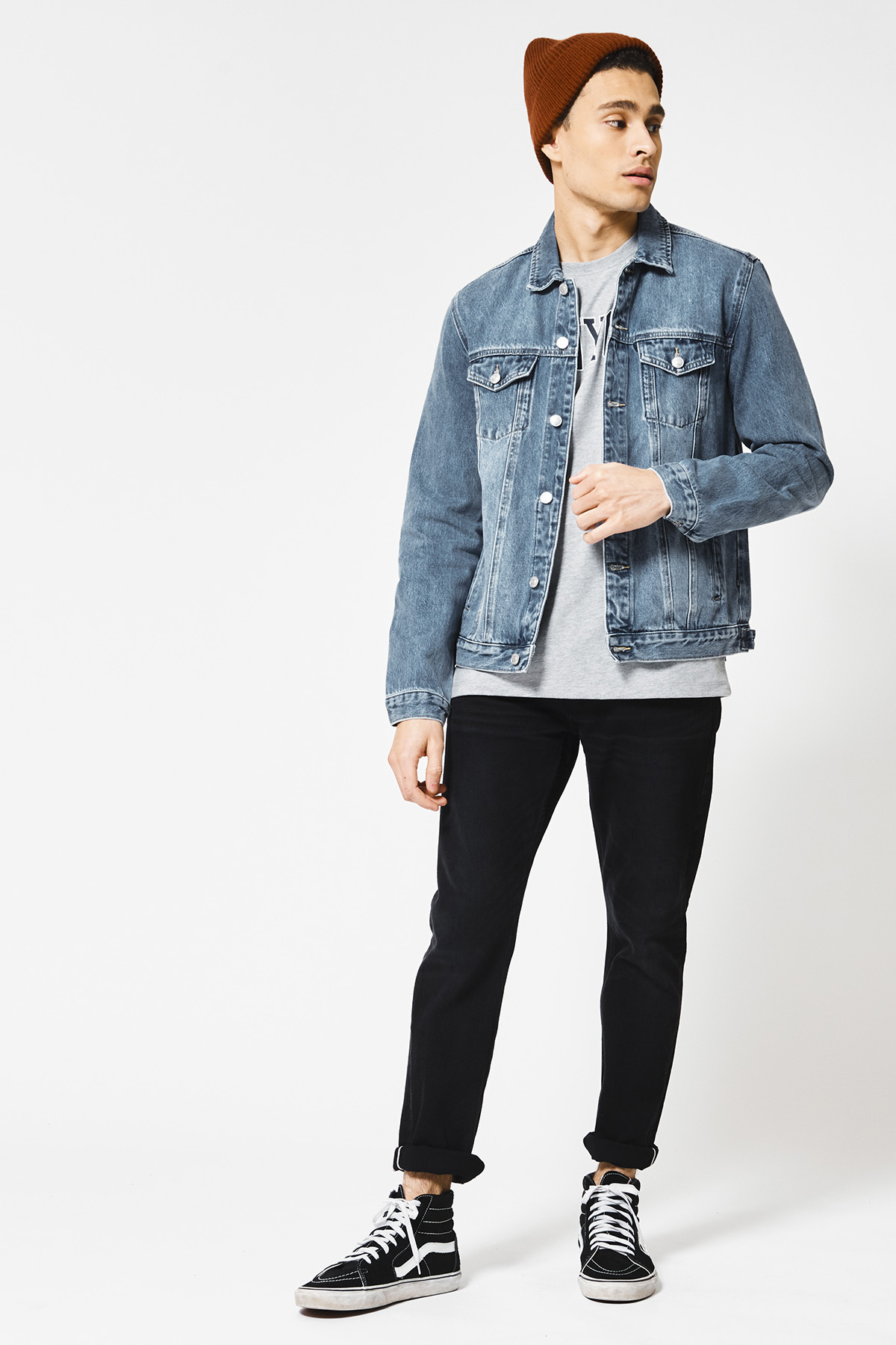 Denim jacket stand up collar sale