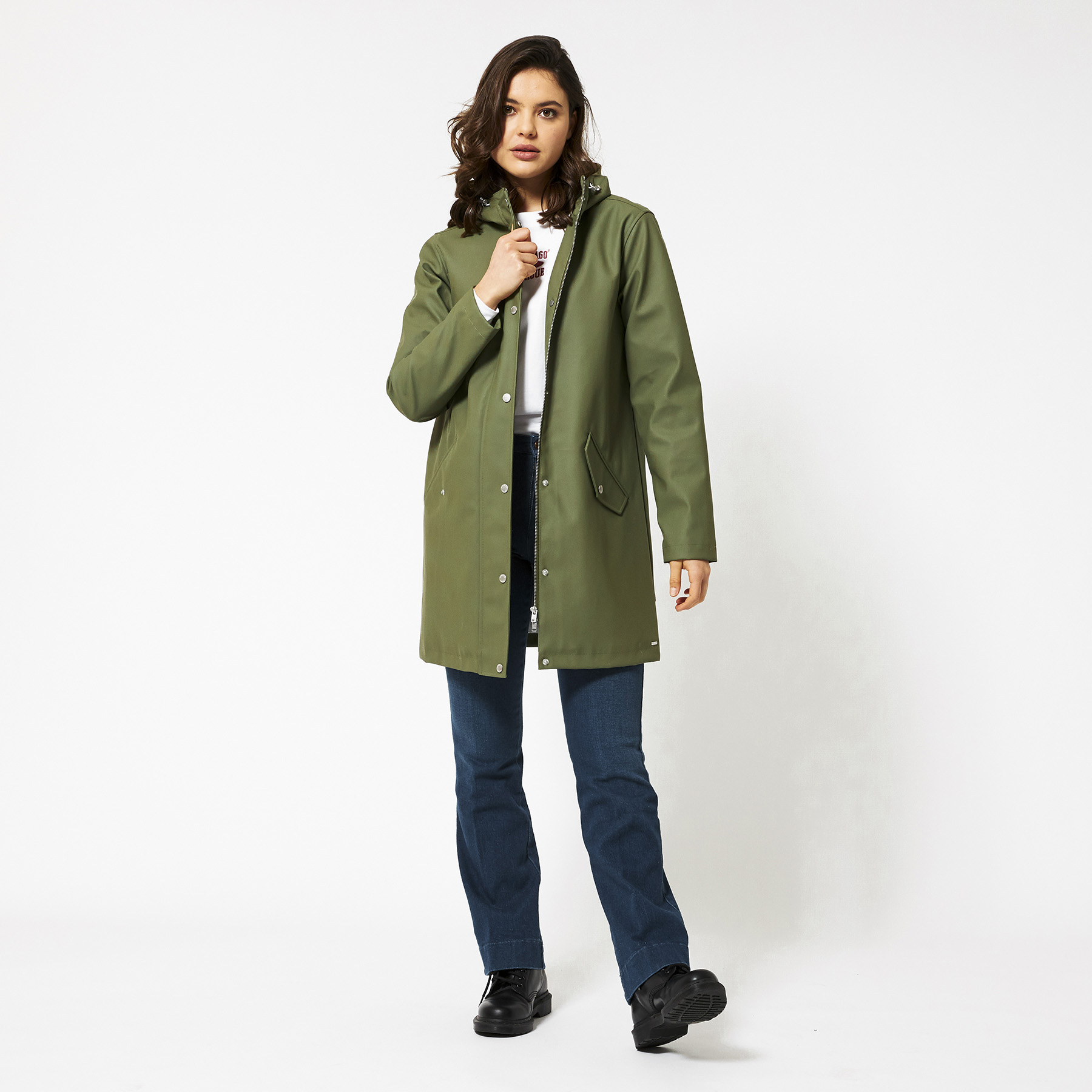 donkergroene regenjas dames