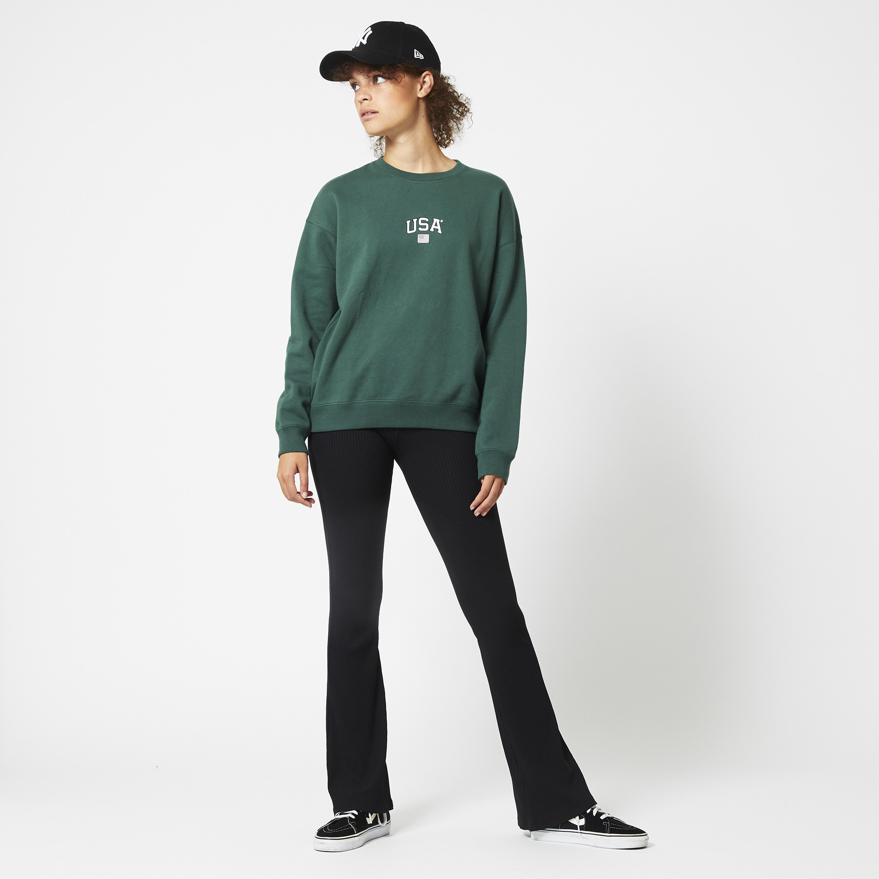 Dames Flared pants ribstof Zwart | America Today