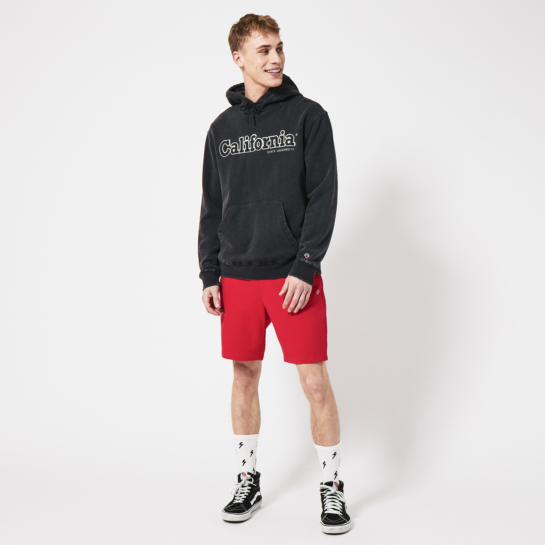 red sweat shorts