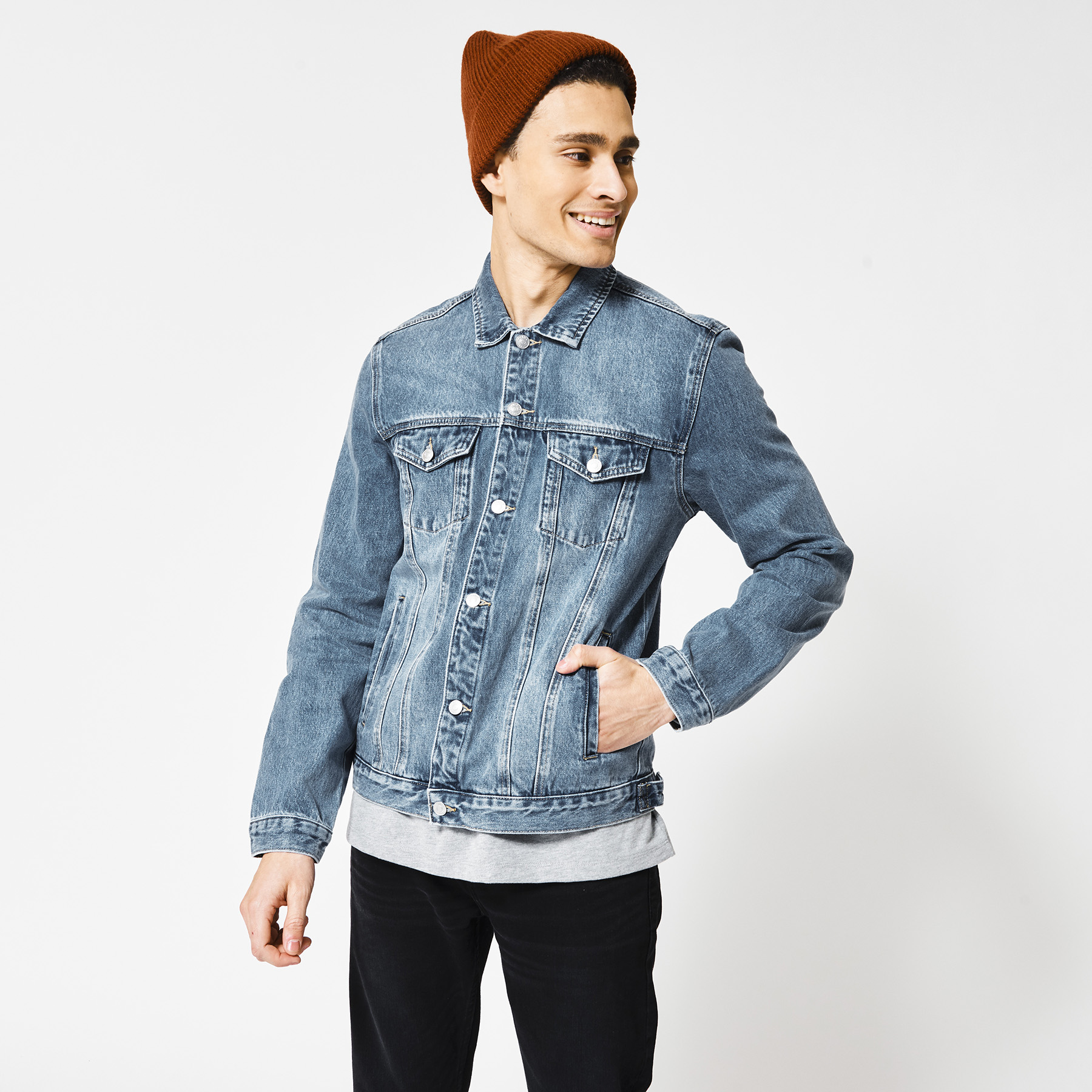 denim jacket with collared shirt